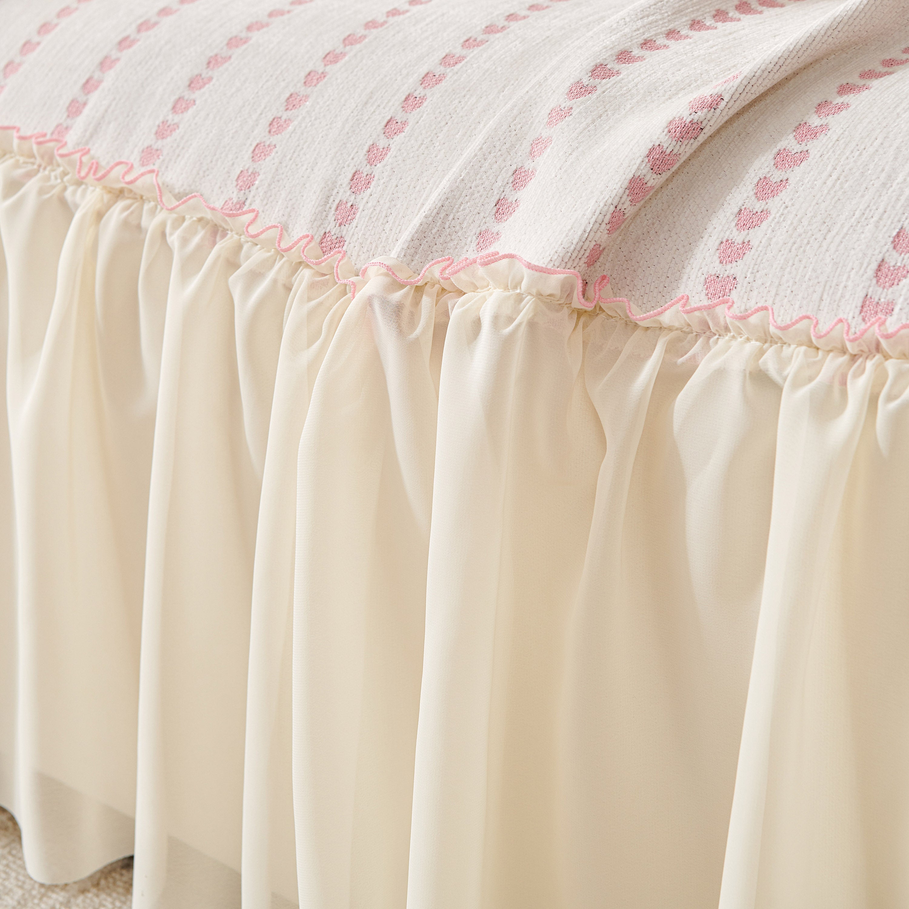 Cute Dotted Stripe Couch Protector, Non-Slip Washable Sofa Cover with Ruffled Skirt