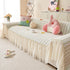 Cute Dotted Stripe Couch Protector, Non-Slip Washable Sofa Cover with Ruffled Skirt