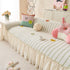Cute Dotted Stripe Couch Protector, Non-Slip Washable Sofa Cover with Ruffled Skirt