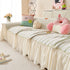 Cute Dotted Stripe Couch Protector, Non-Slip Washable Sofa Cover with Ruffled Skirt