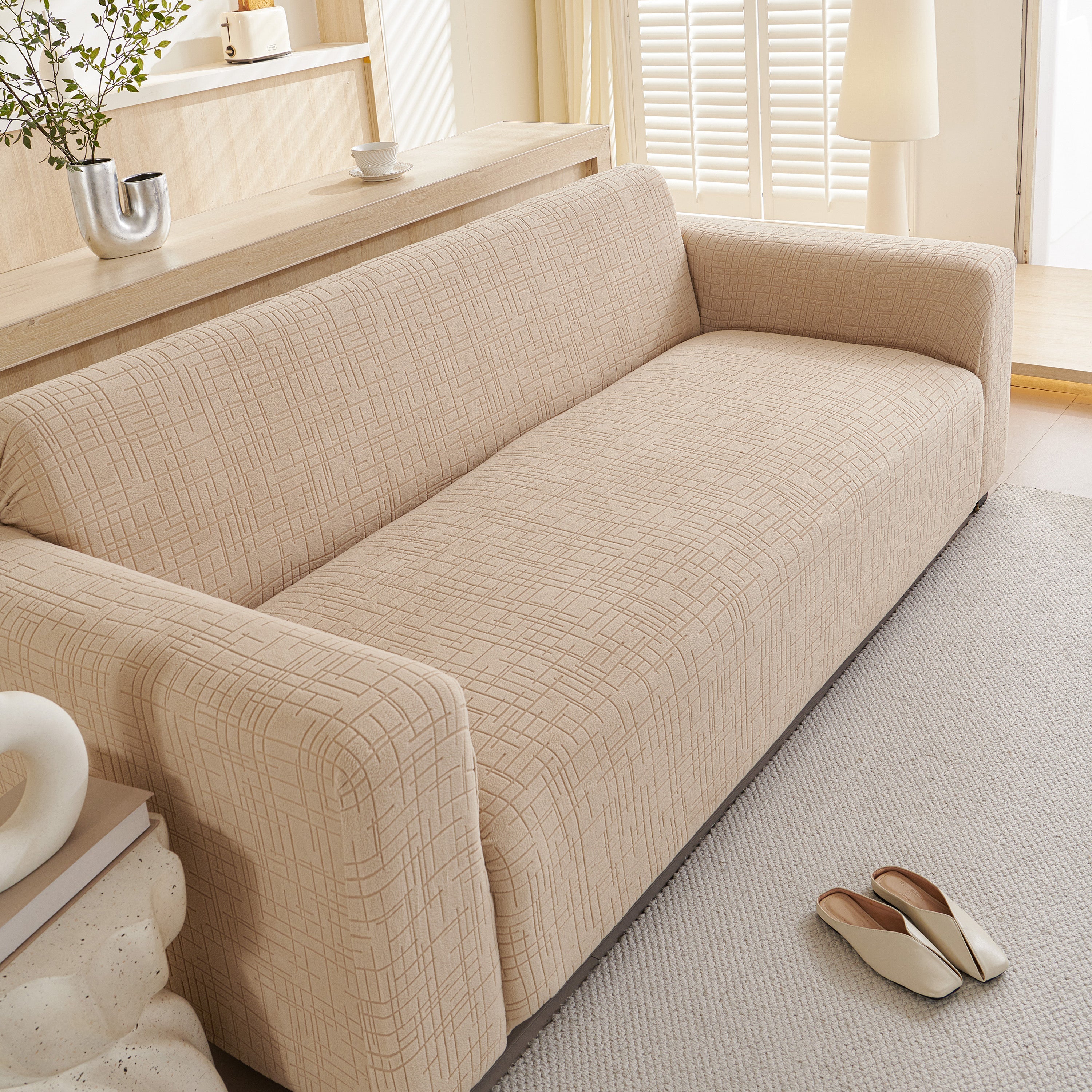 Embossed Lines Couch Covers Stretchable Non-Slip & Washable Sofa Slipcovers