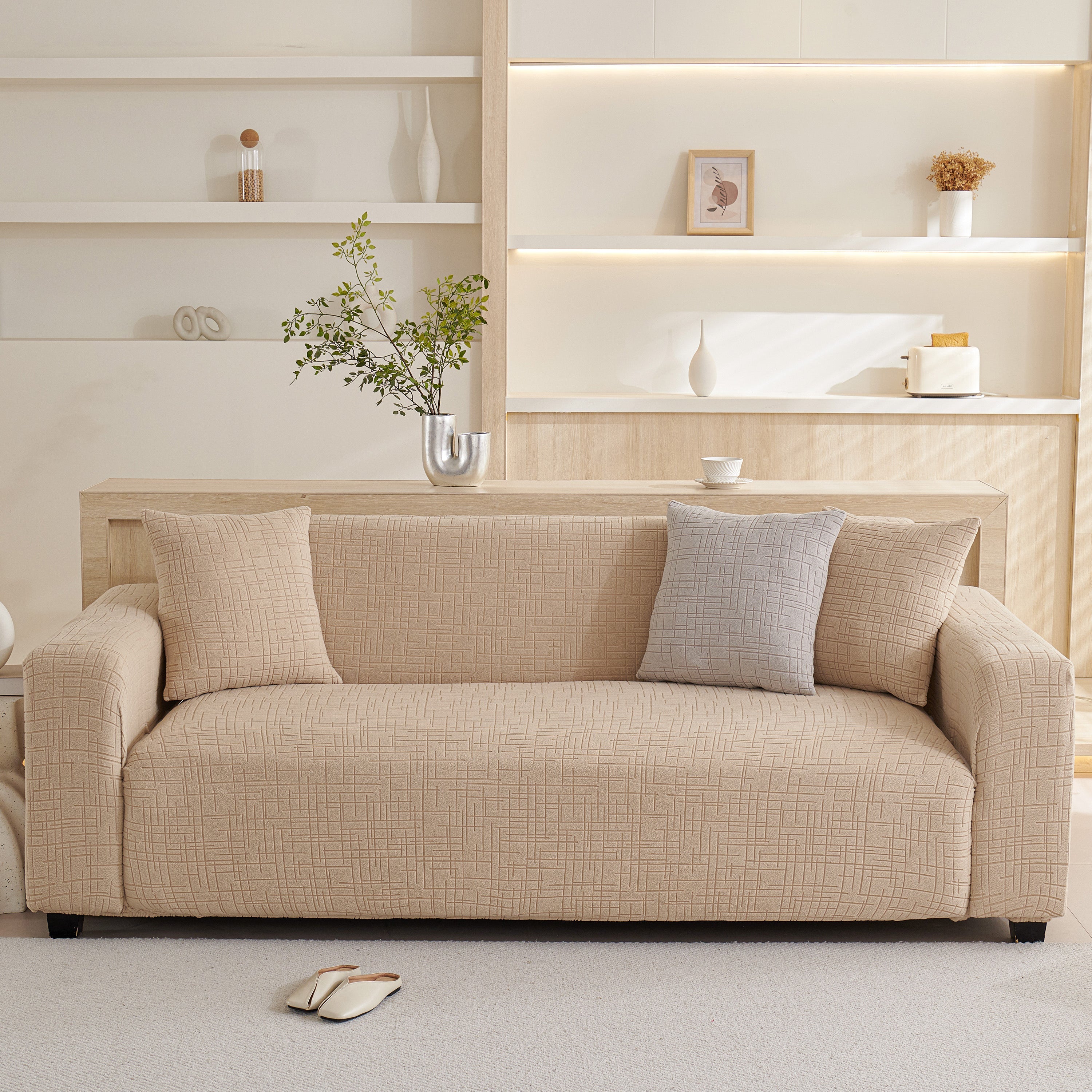 Embossed Lines Couch Covers Stretchable Non-Slip & Washable Sofa Slipcovers