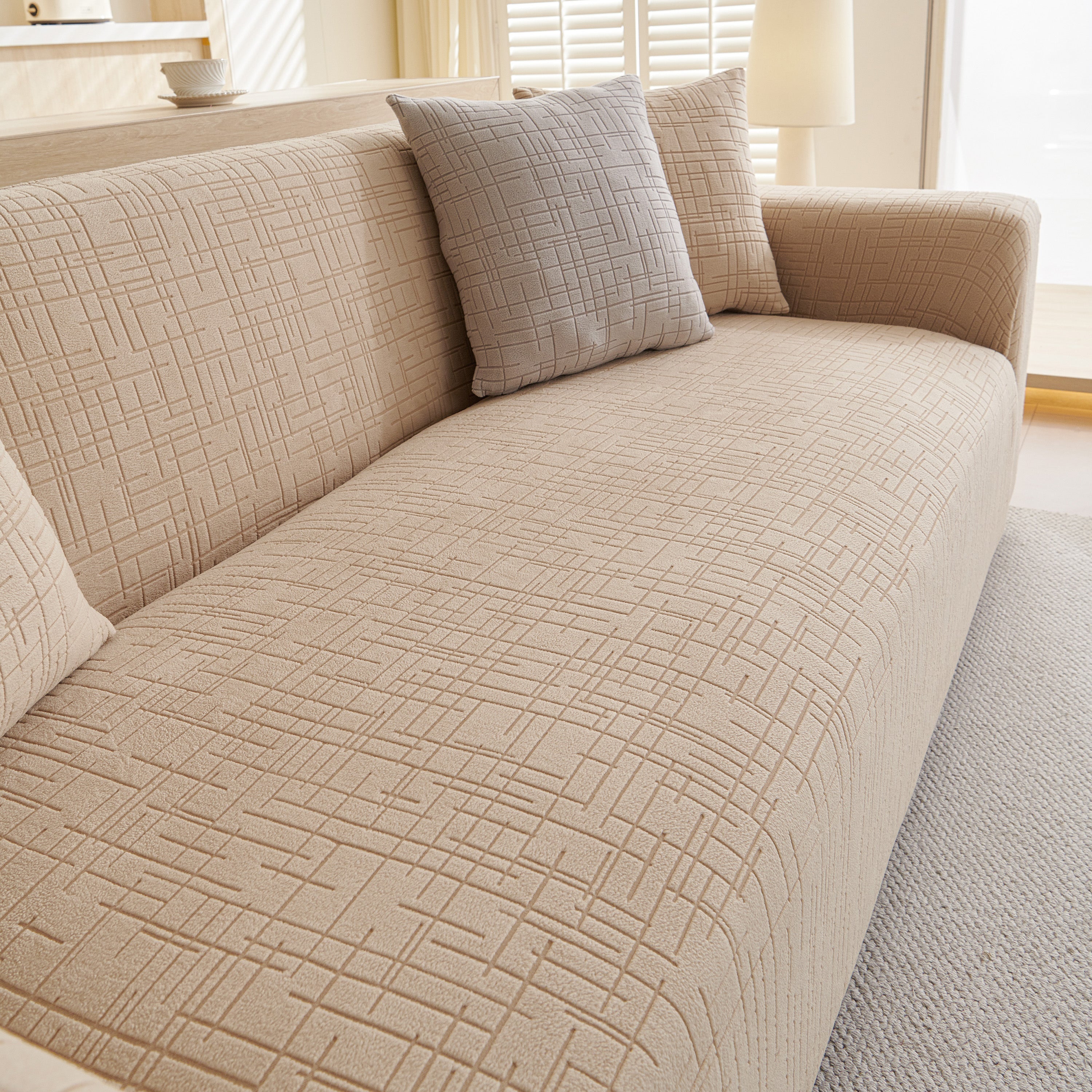 Embossed Lines Couch Covers Stretchable Non-Slip & Washable Sofa Slipcovers