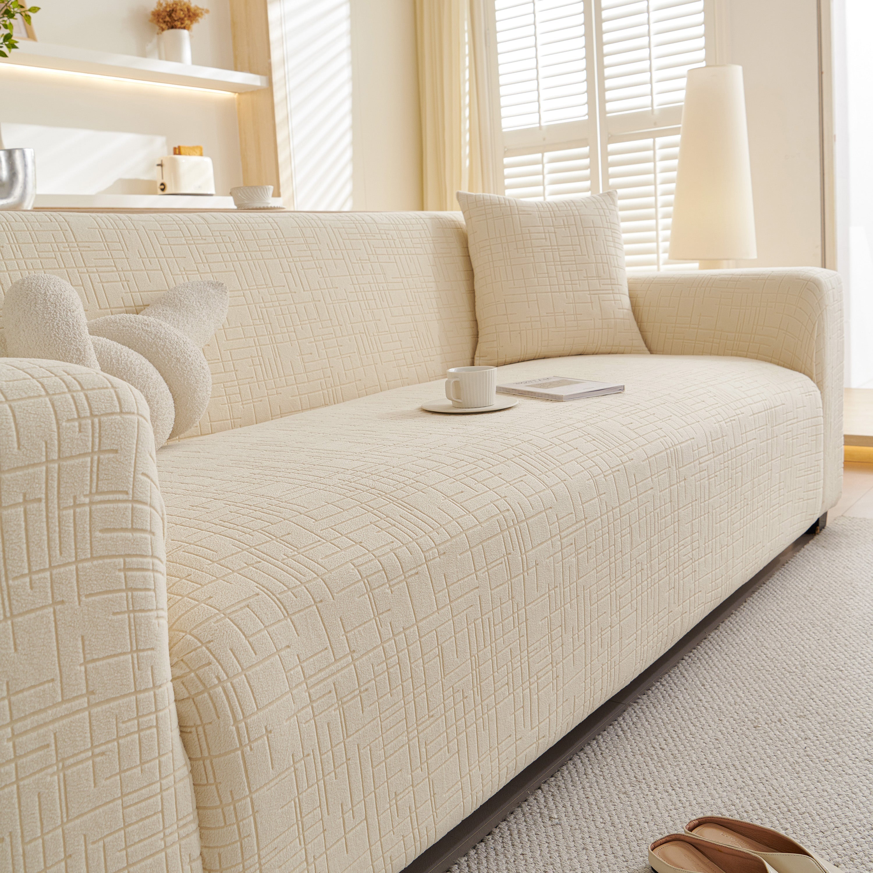 Embossed Lines Couch Covers Stretchable Non-Slip & Washable Sofa Slipcovers