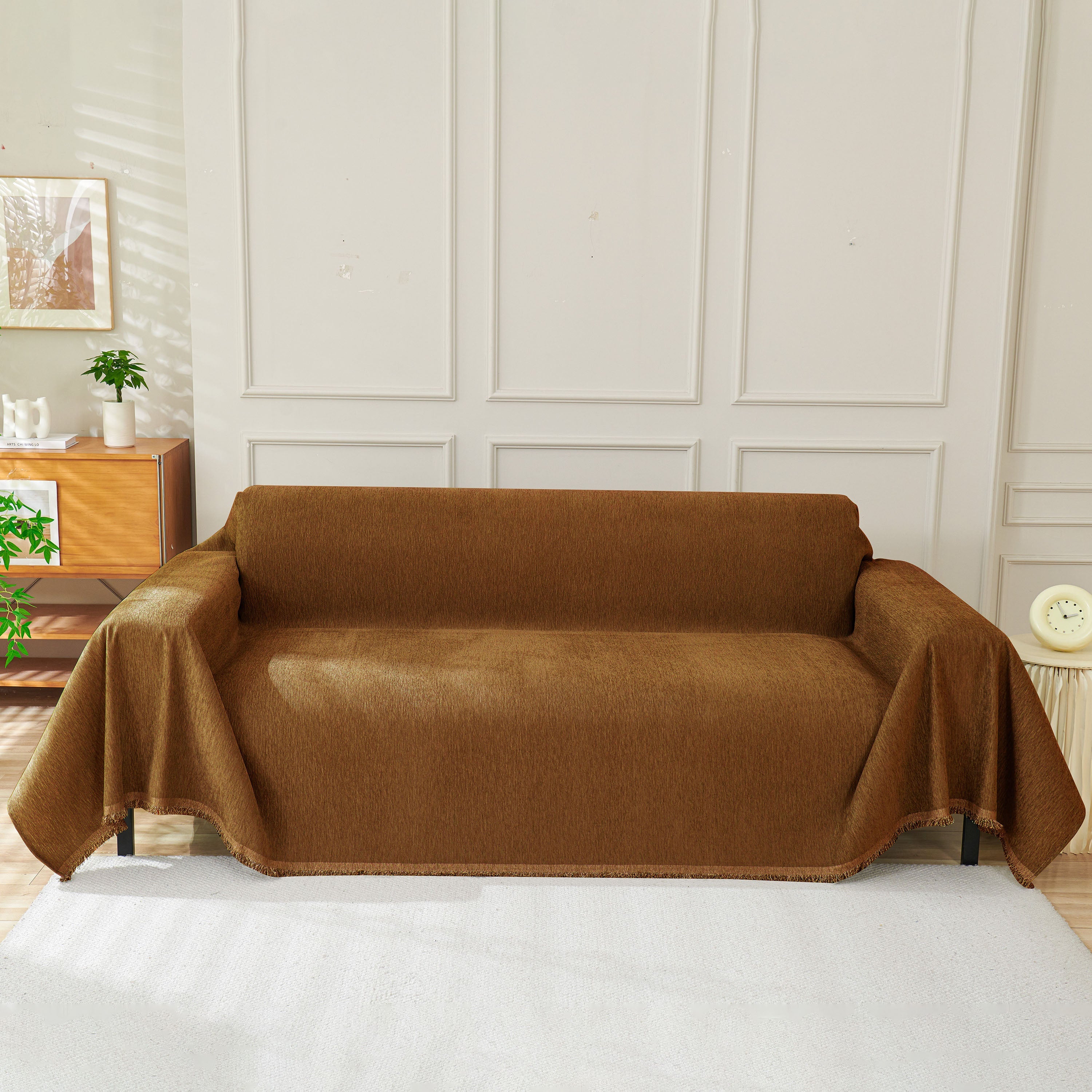 Solid Color Chenille Sofa Throw Blanket, Soft & Plush Decorative Couch Throw Cover
