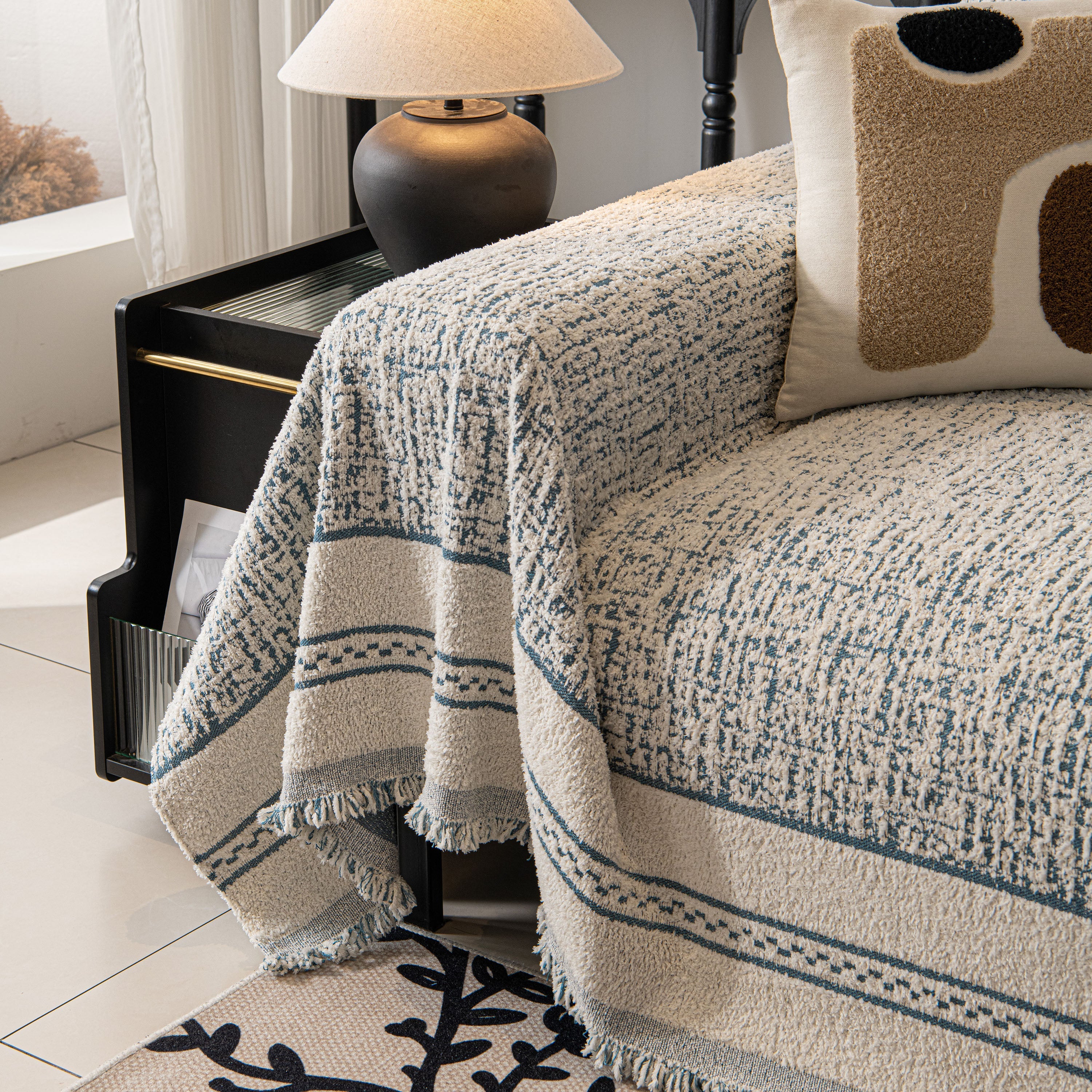 Textured Woven Furniture Protector for Couch, Rustic Farmhouse Sofa Throw Blanket