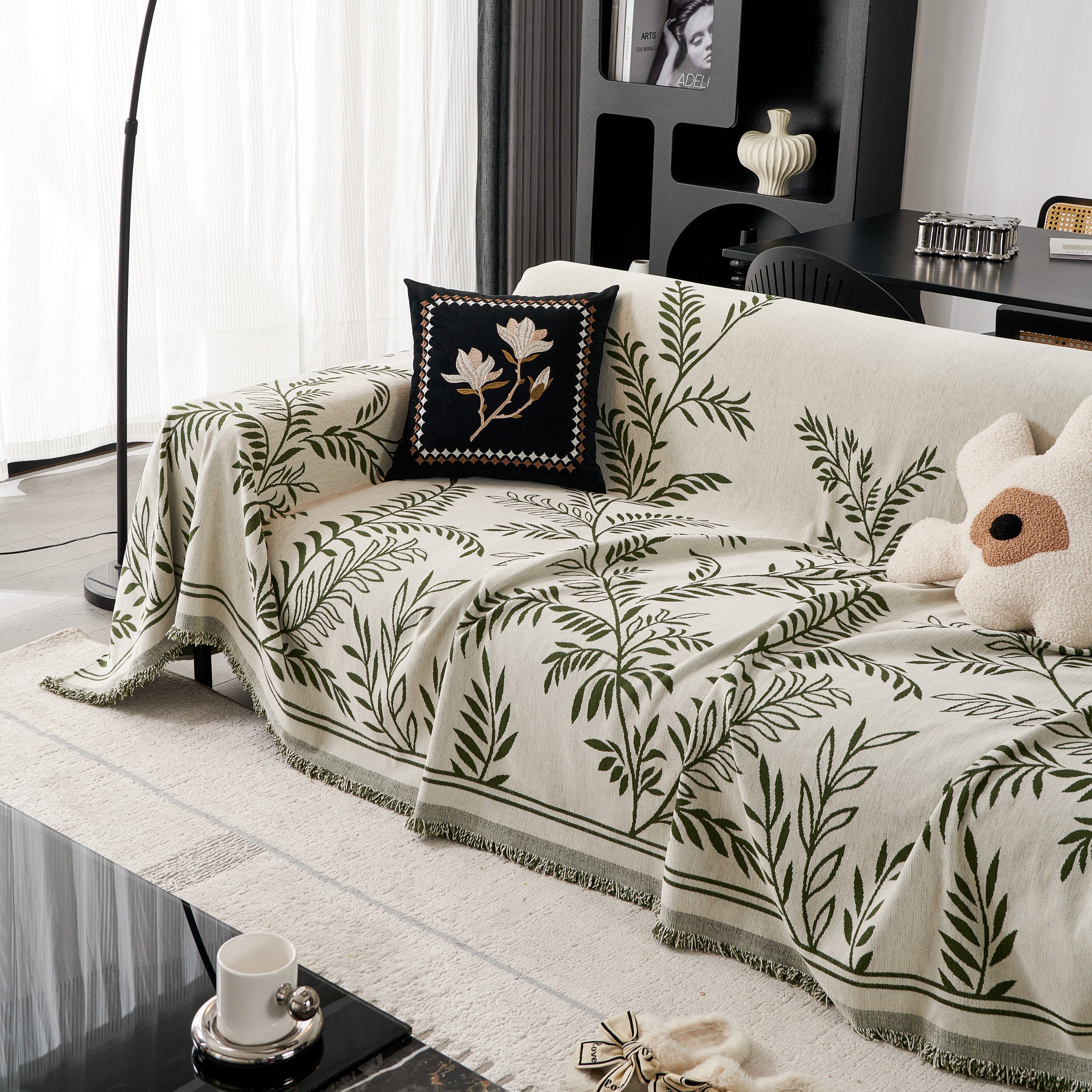 Modern Minimalist Chenille Willow Leaf Pattern Couch Cover Blanket, Luxurious Blankets for The Sofa