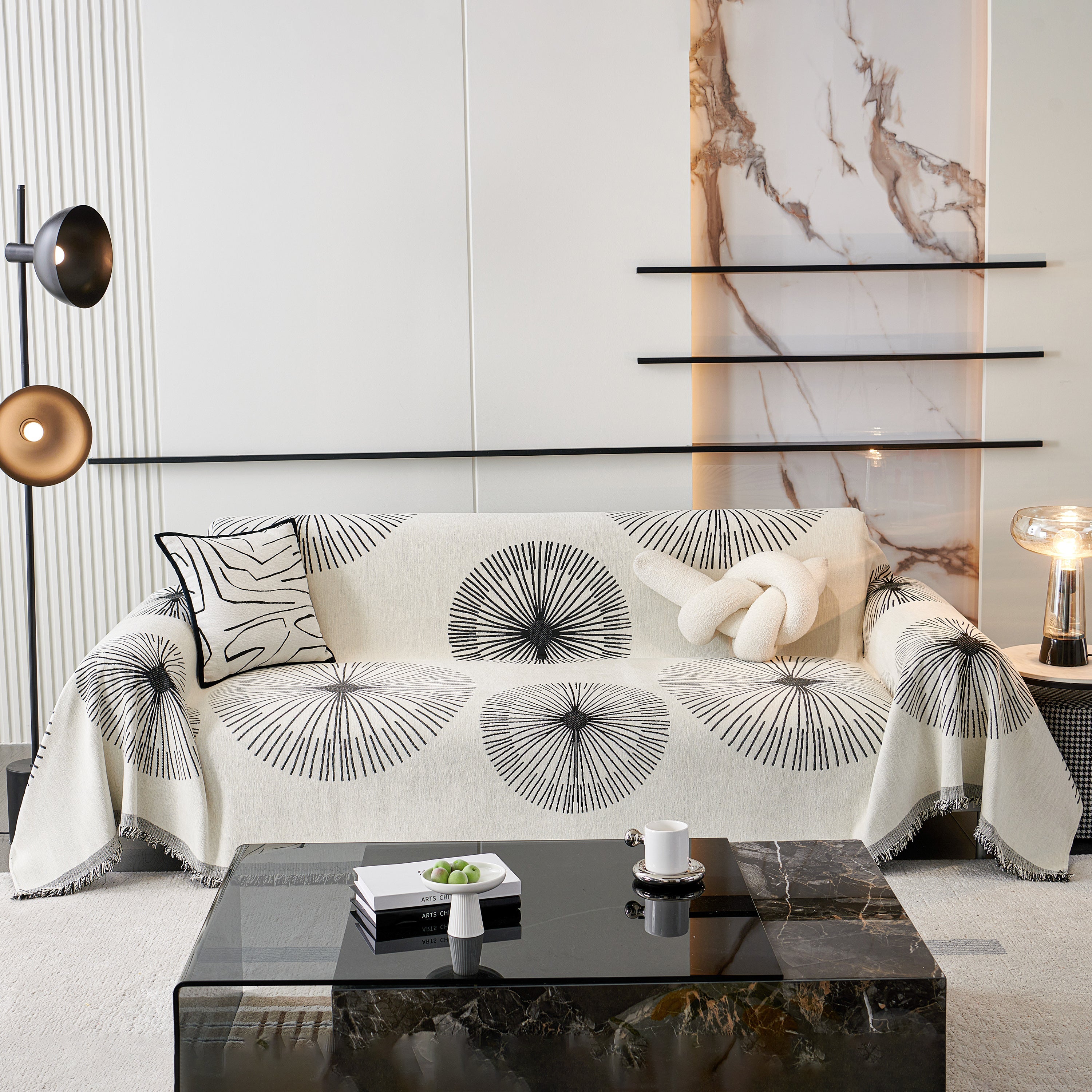 Dandelion Reversible Striped Couch Throw Cover for Living Room Pet Sofa Slipcovers Couch Protector