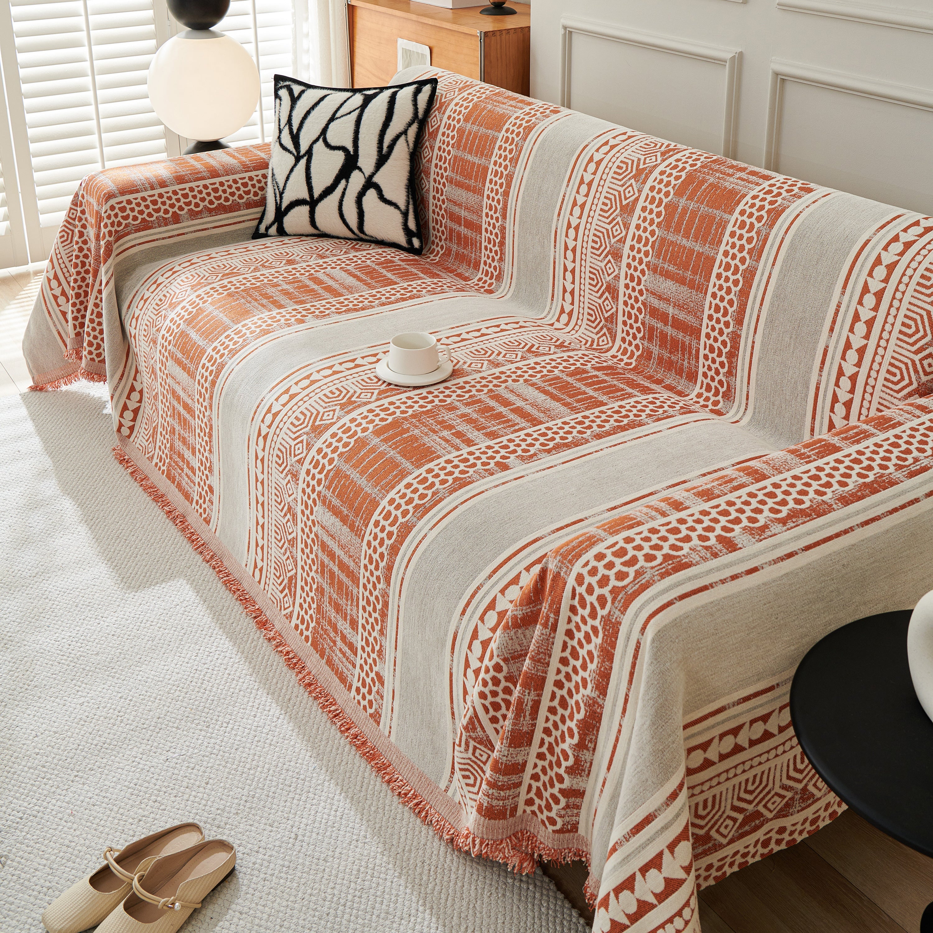 Chenille Sofa Cover Throw Blanket, Boho Geometric Scratch Proof Couch Protector