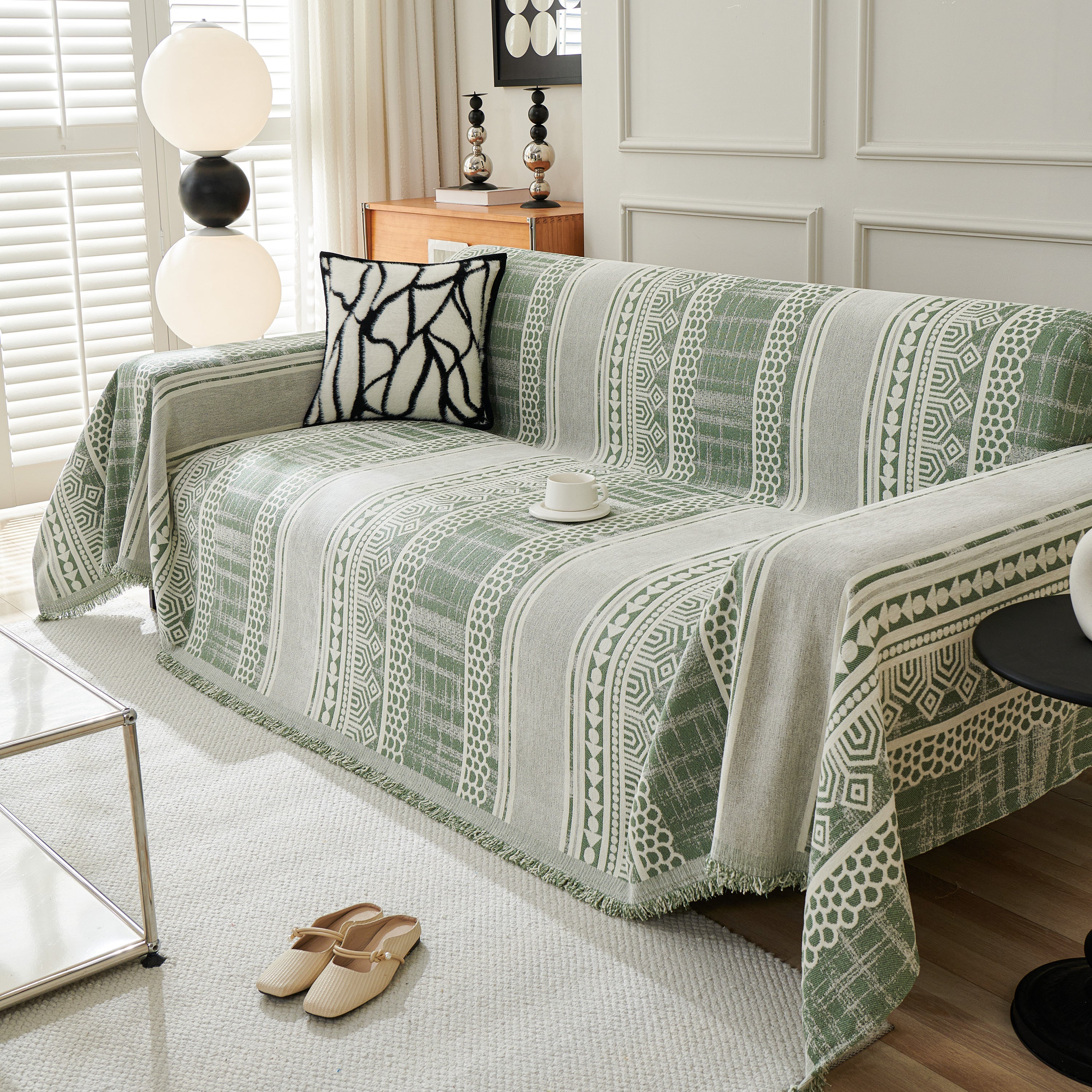 Chenille Sofa Cover Throw Blanket, Boho Geometric Scratch Proof Couch Protector