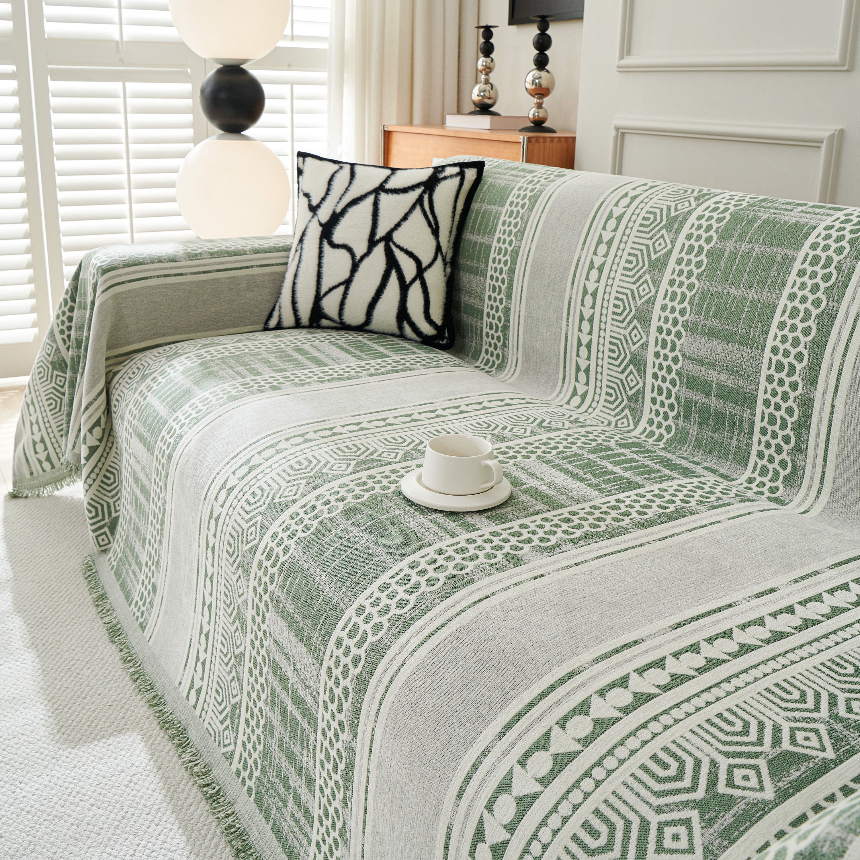 Chenille Sofa Cover Throw Blanket, Boho Geometric Scratch Proof Couch Protector
