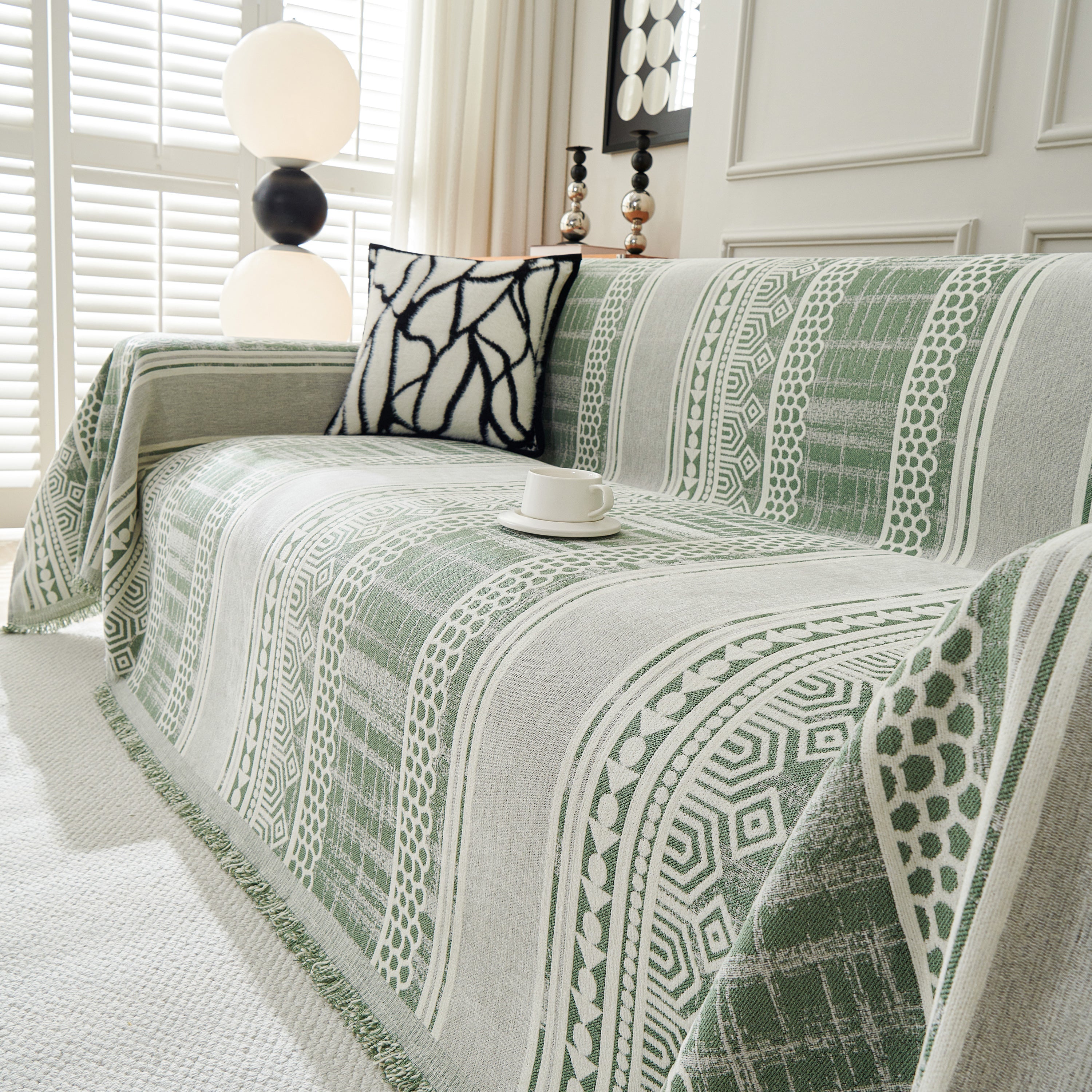 Chenille Sofa Cover Throw Blanket, Boho Geometric Scratch Proof Couch Protector