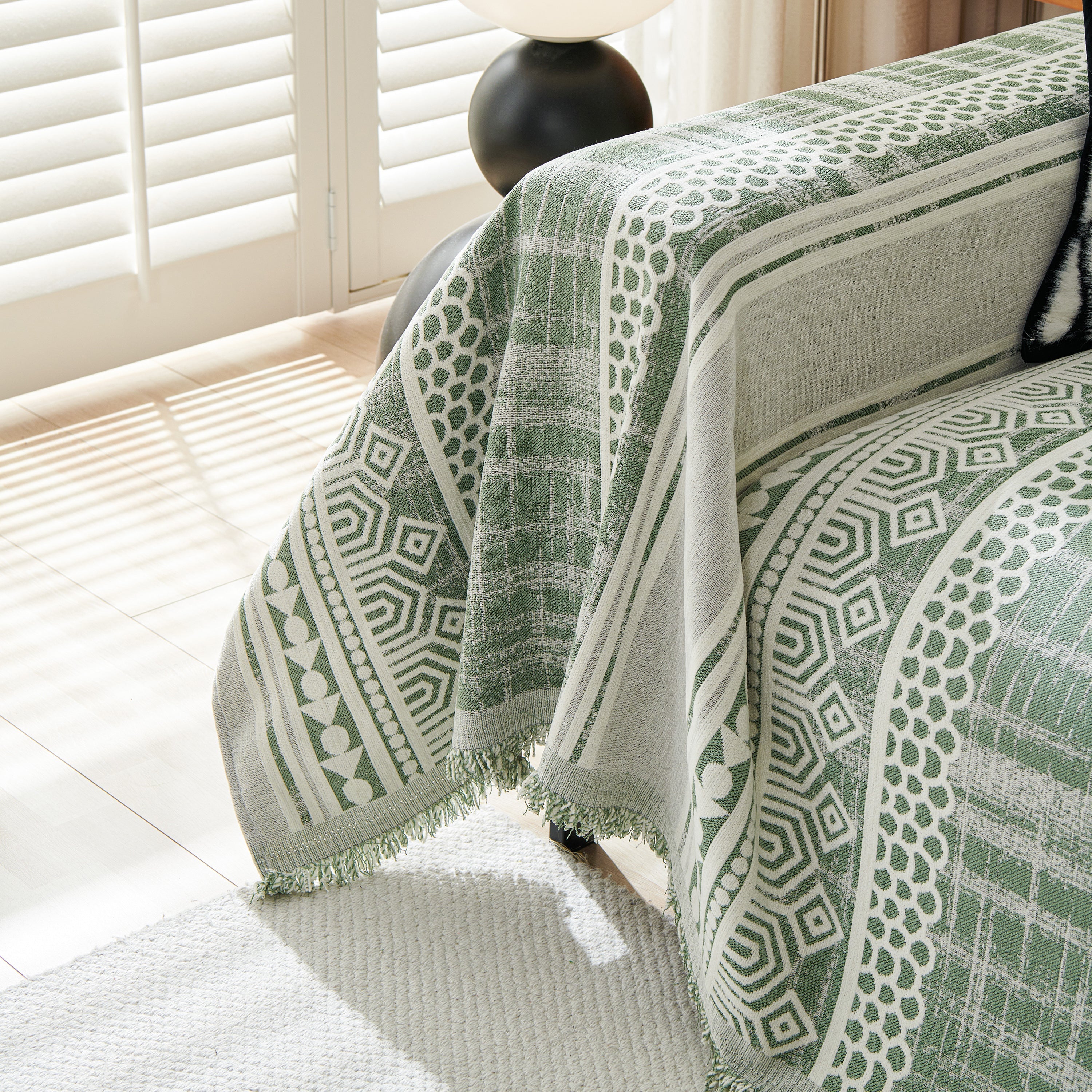 Chenille Sofa Cover Throw Blanket, Boho Geometric Scratch Proof Couch Protector
