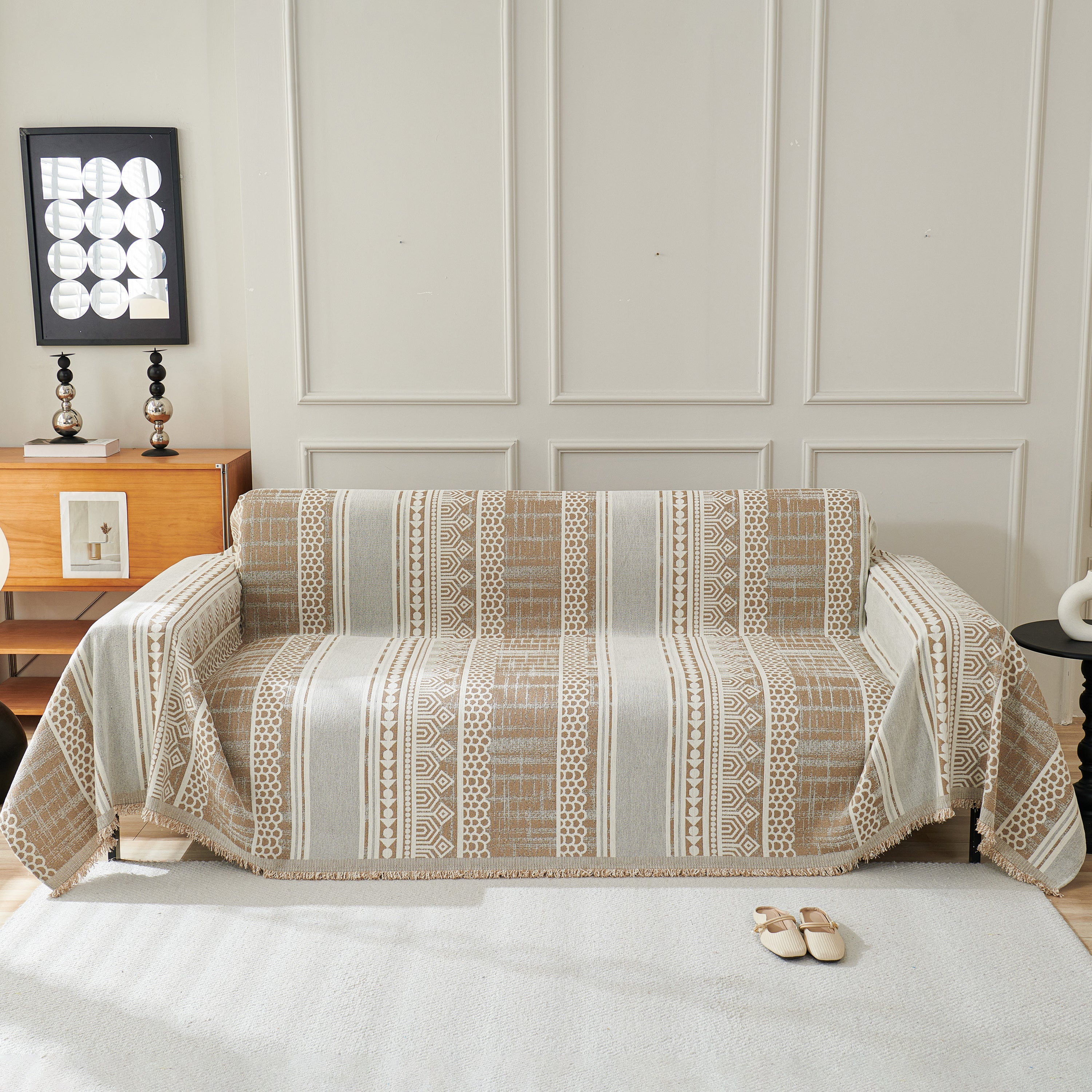 Chenille Sofa Cover Throw Blanket, Boho Geometric Scratch Proof Couch Protector