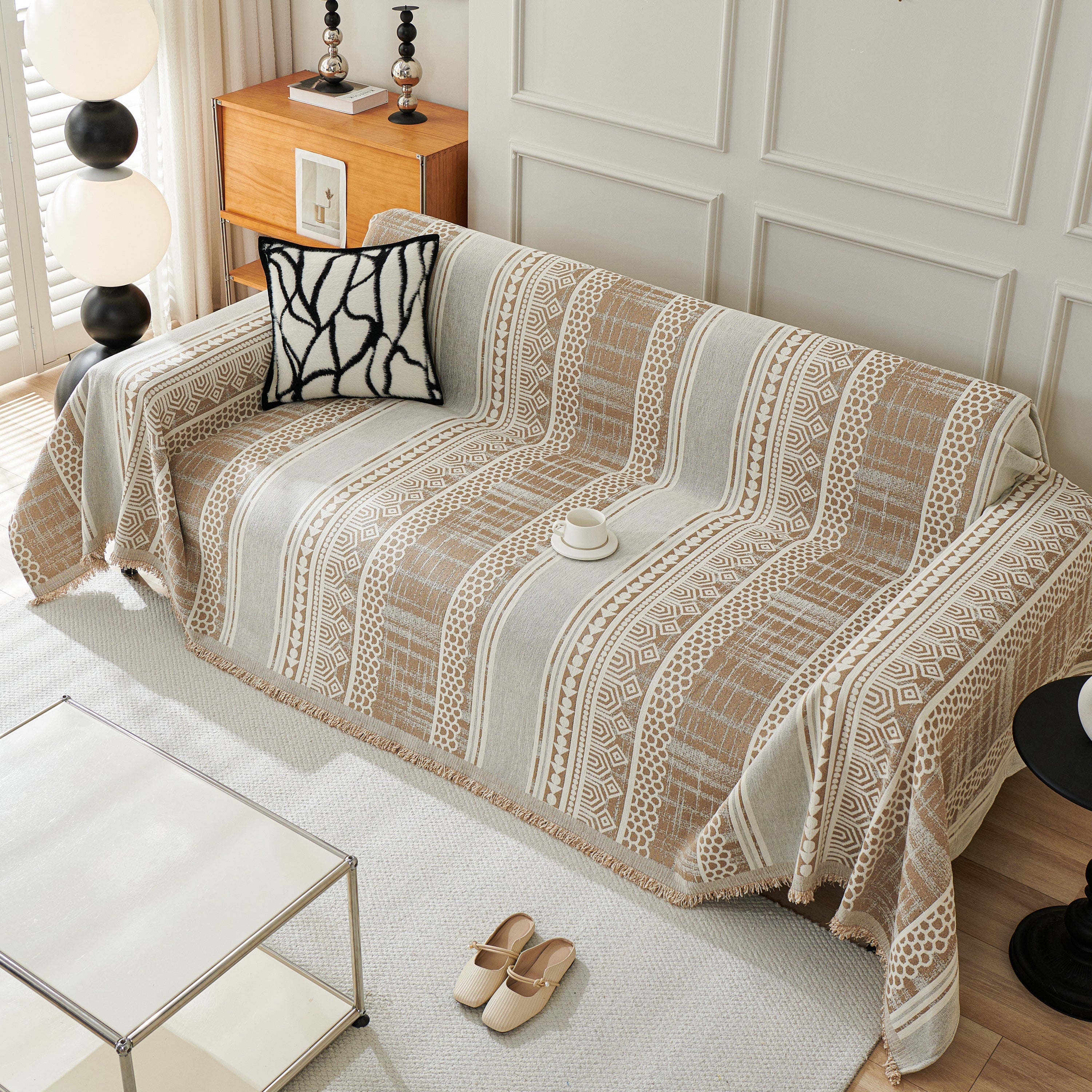 Chenille Sofa Cover Throw Blanket, Boho Geometric Scratch Proof Couch Protector