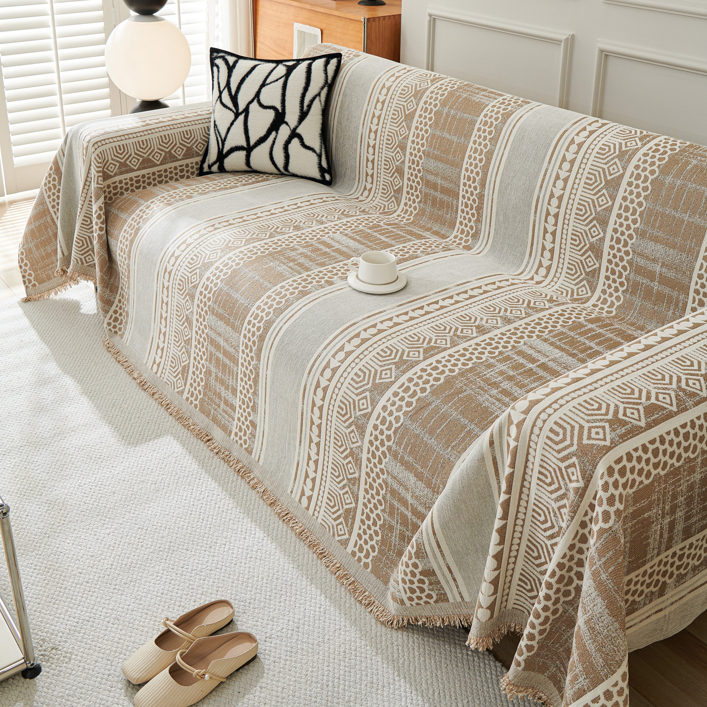 Chenille Sofa Cover Throw Blanket, Boho Geometric Scratch Proof Couch Protector