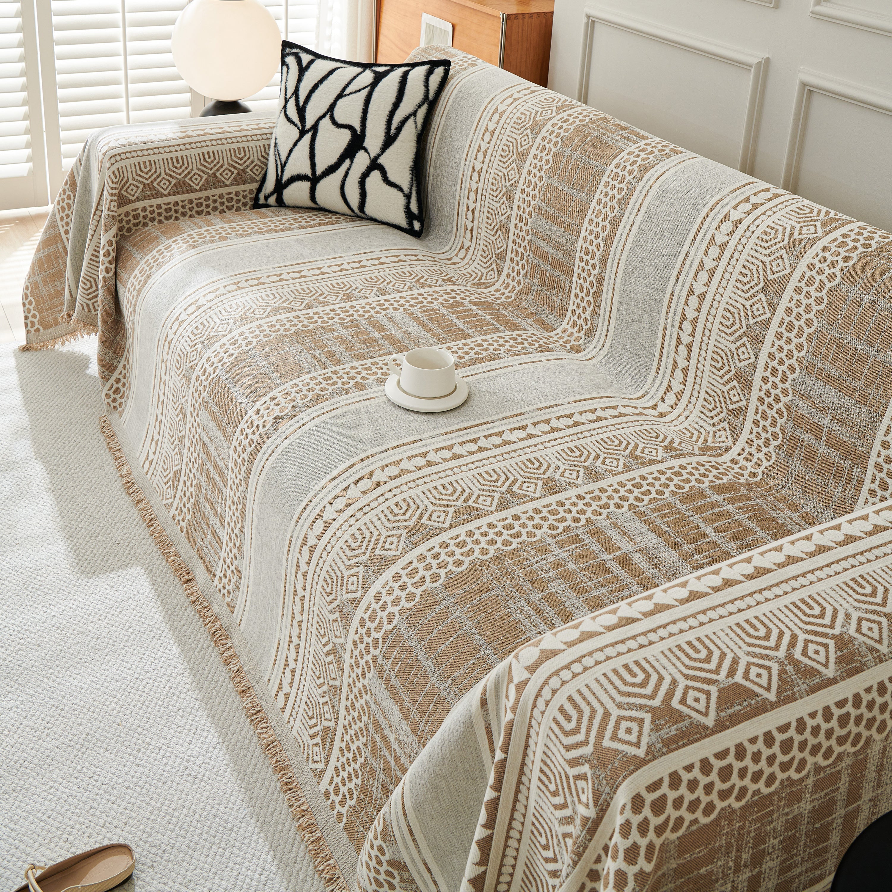 Chenille Sofa Cover Throw Blanket, Boho Geometric Scratch Proof Couch Protector