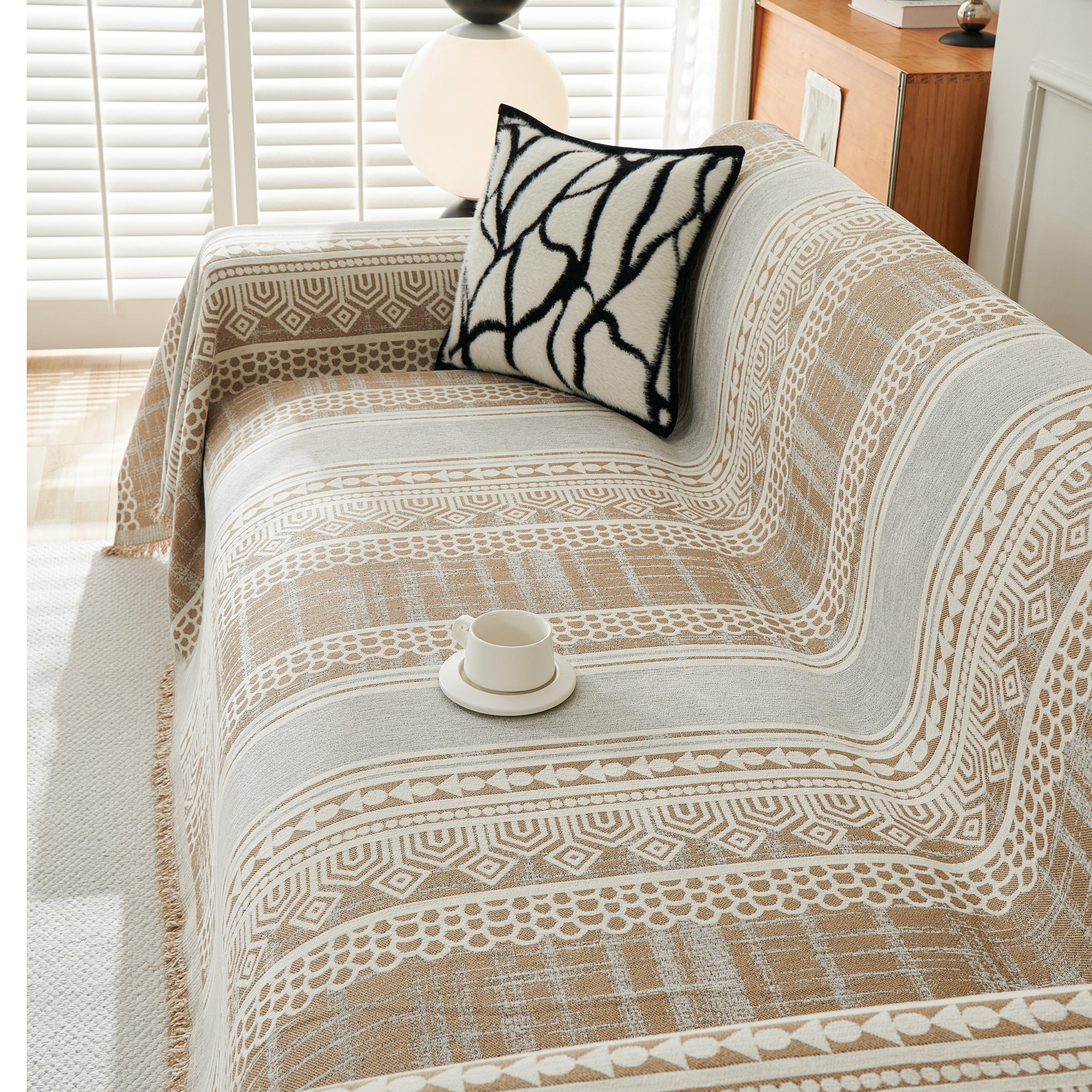 Chenille Sofa Cover Throw Blanket, Boho Geometric Scratch Proof Couch Protector
