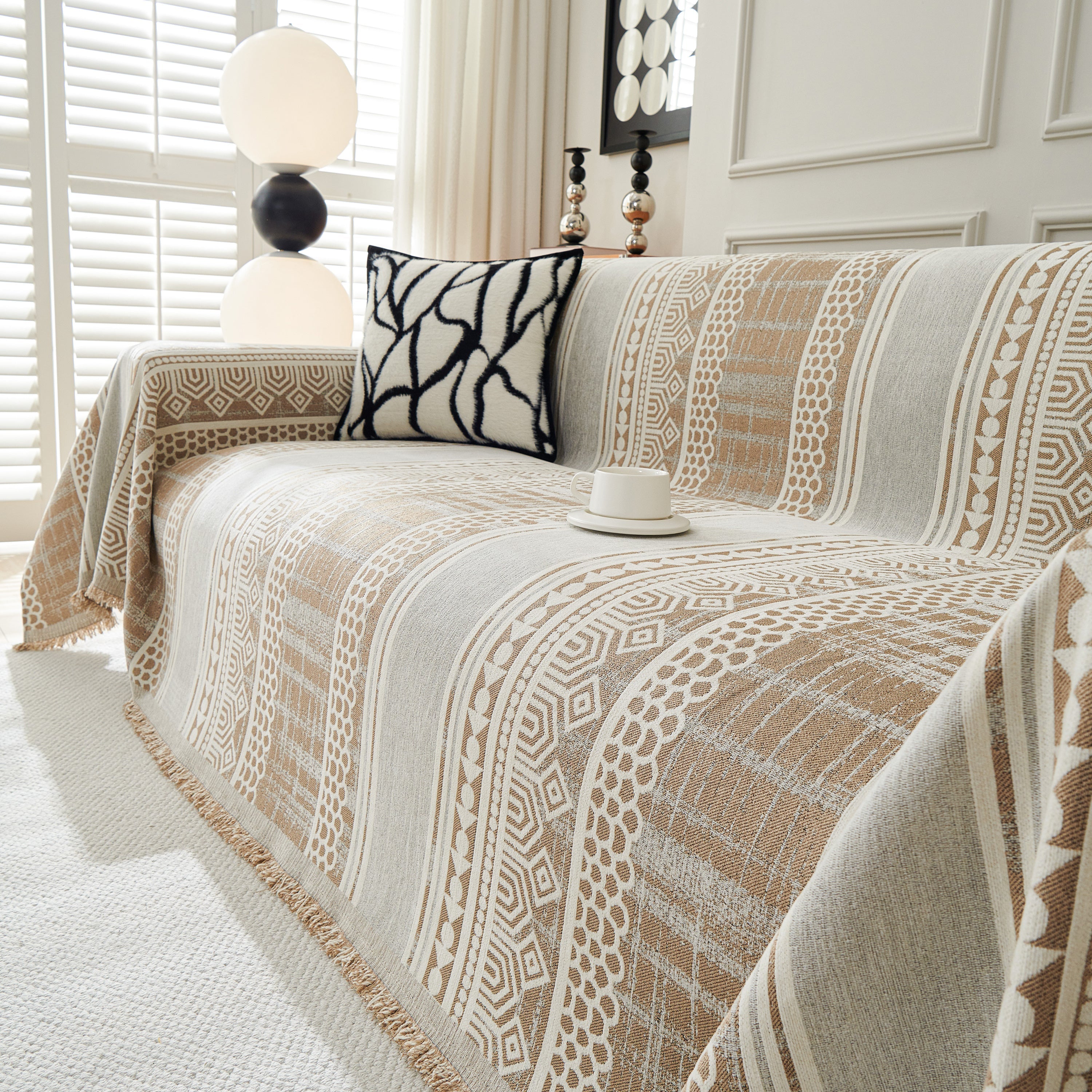Chenille Sofa Cover Throw Blanket, Boho Geometric Scratch Proof Couch Protector