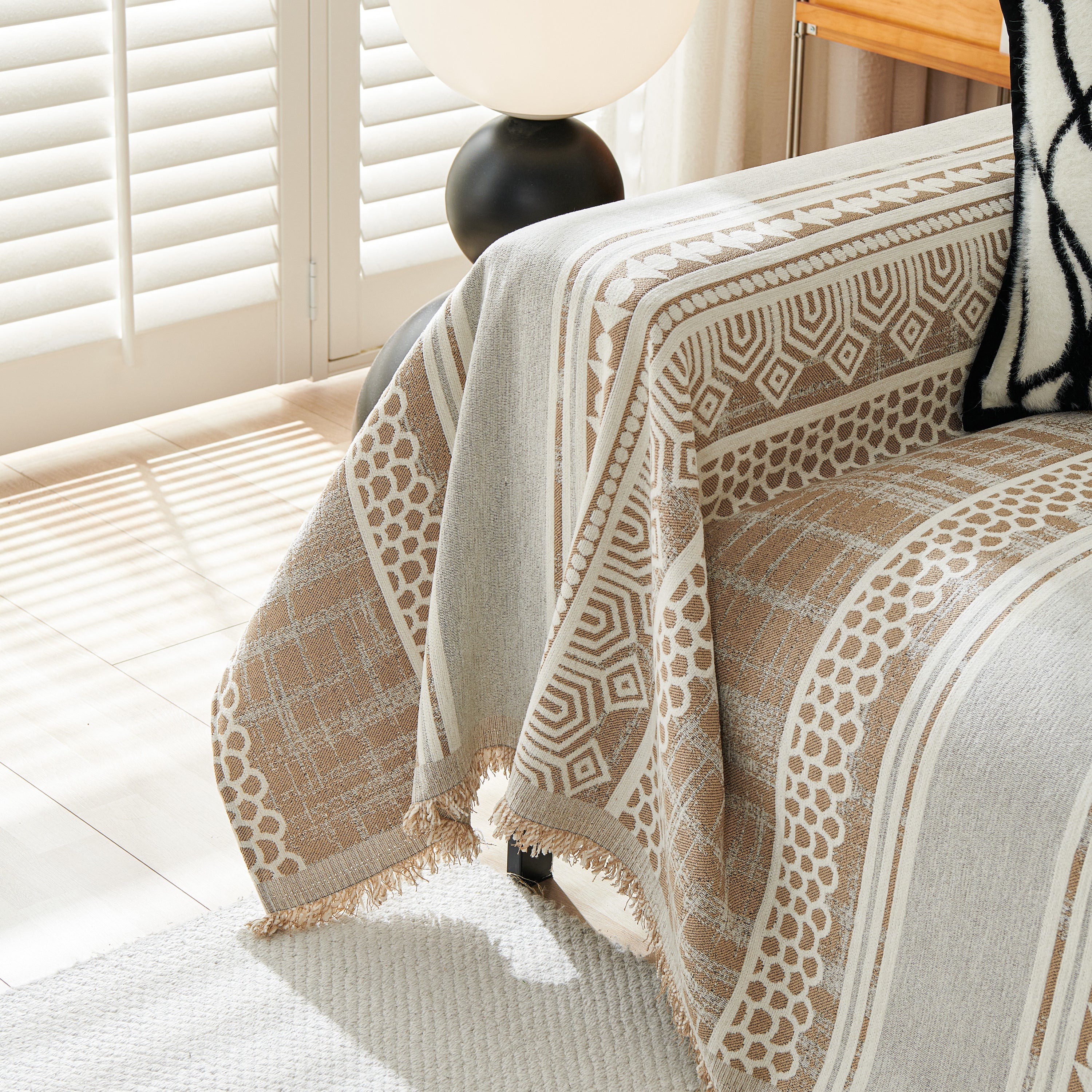 Chenille Sofa Cover Throw Blanket, Boho Geometric Scratch Proof Couch Protector