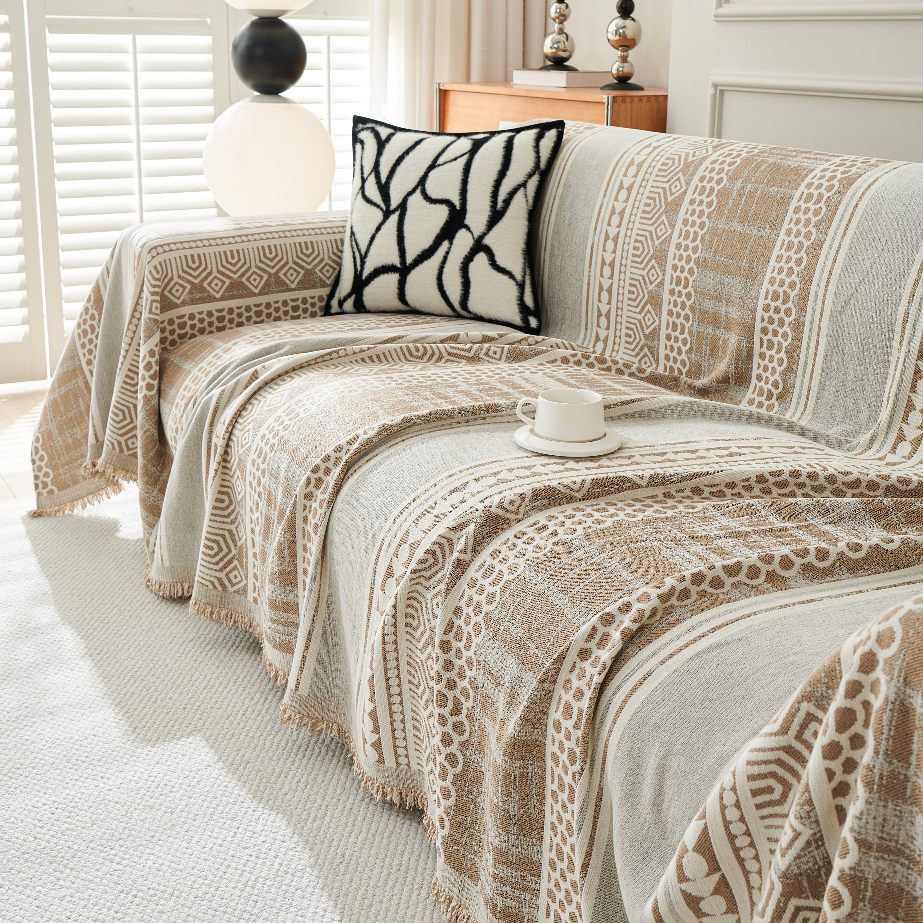 Chenille Sofa Cover Throw Blanket, Boho Geometric Scratch Proof Couch Protector