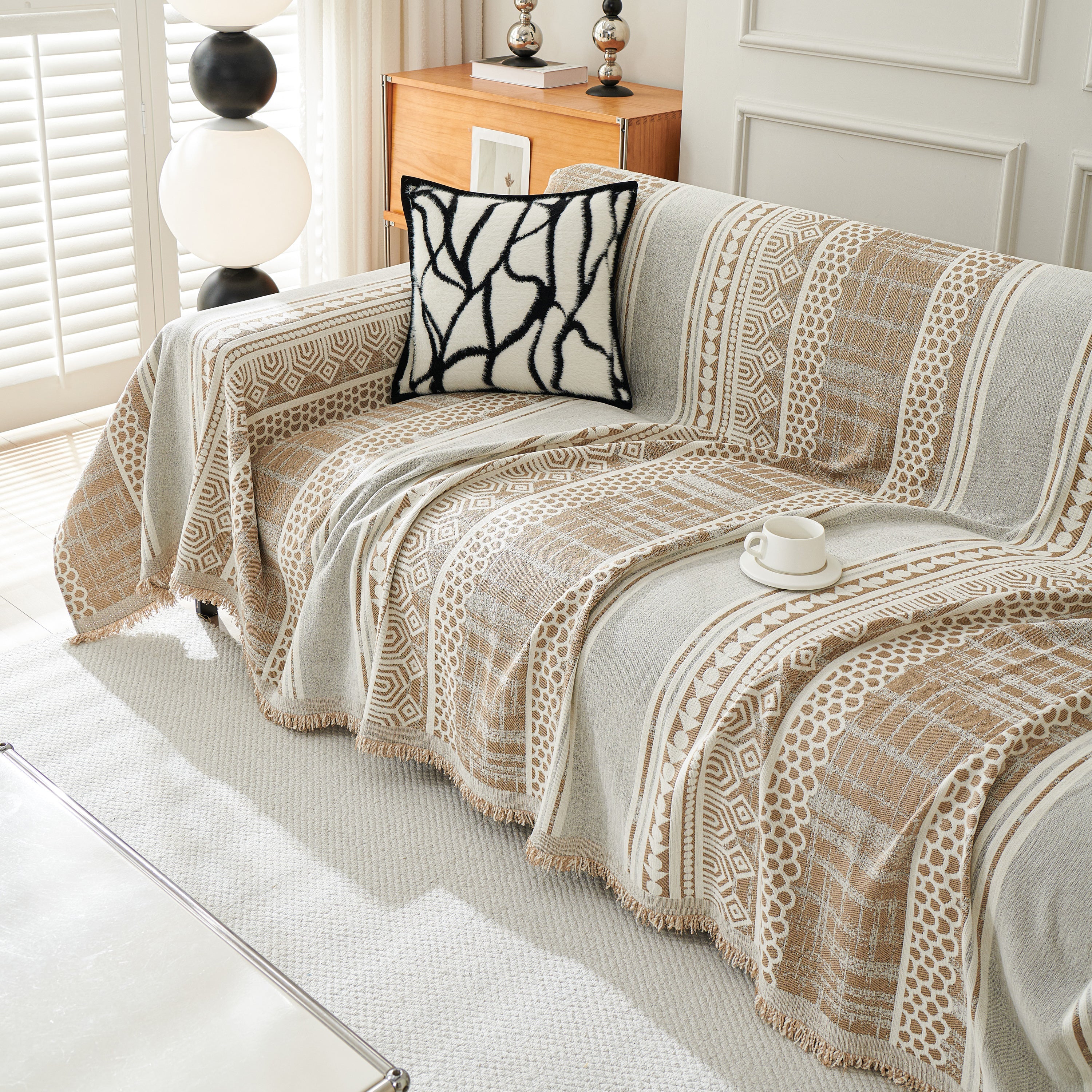 Chenille Sofa Cover Throw Blanket, Boho Geometric Scratch Proof Couch Protector
