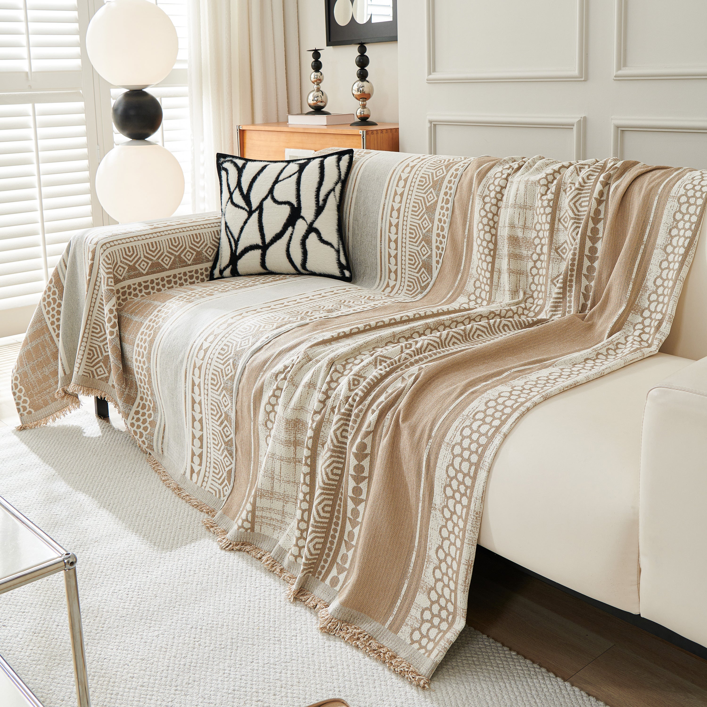 Chenille Sofa Cover Throw Blanket, Boho Geometric Scratch Proof Couch Protector