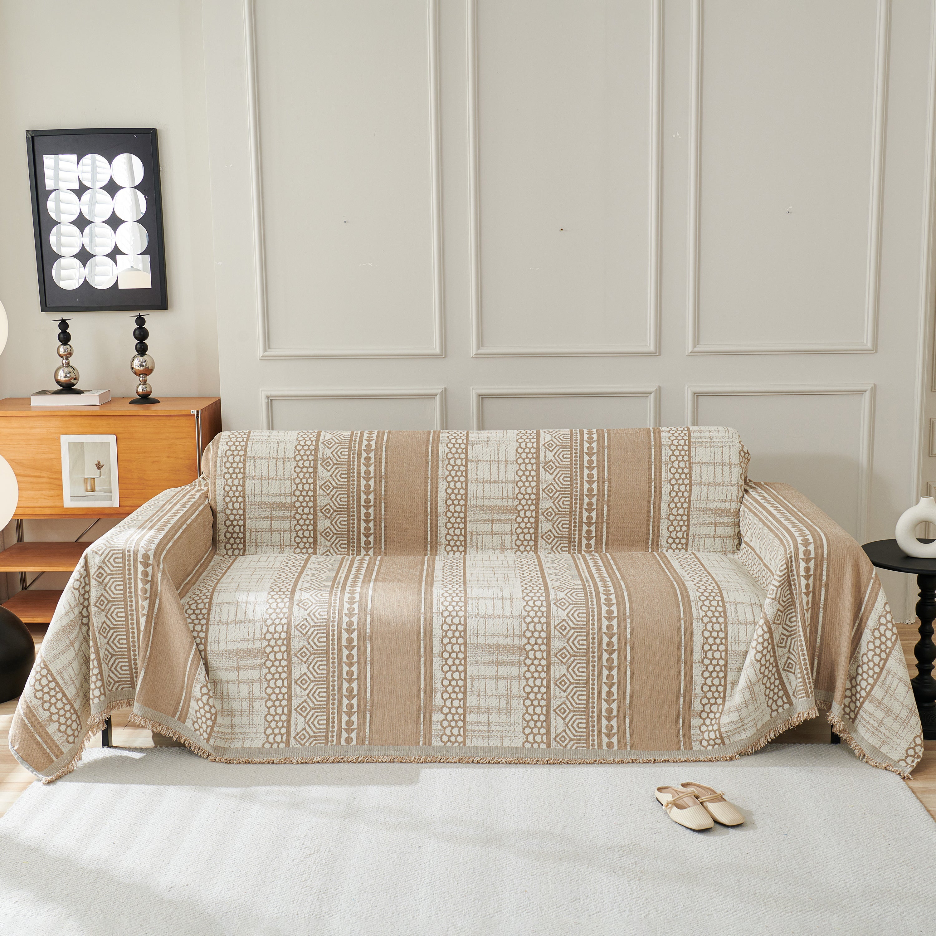 Chenille Sofa Cover Throw Blanket, Boho Geometric Scratch Proof Couch Protector