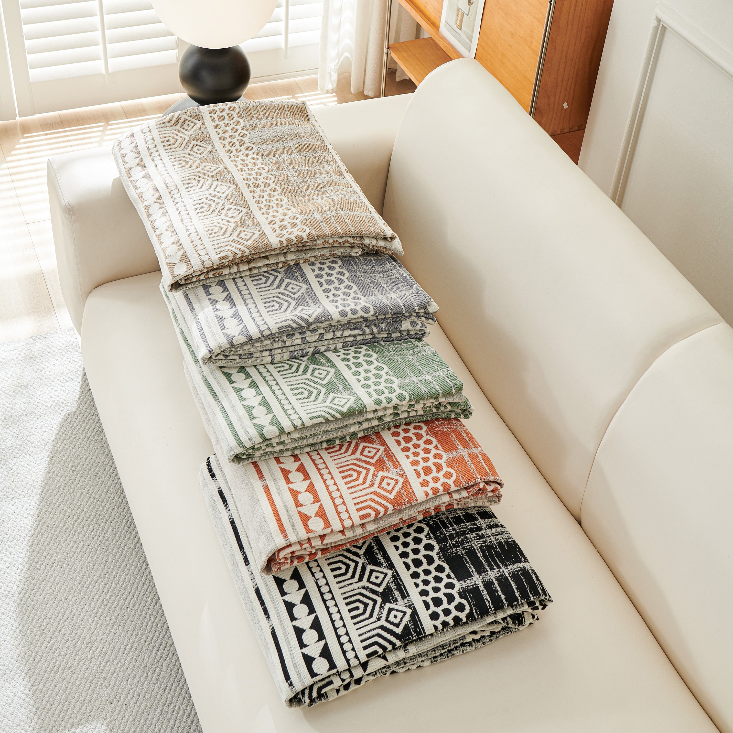 Chenille Sofa Cover Throw Blanket, Boho Geometric Scratch Proof Couch Protector
