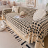 Jacquard Plush Houndstooth Sofa Throw Cover, Cover Throws for Sofas, Stylish Living Room Throws