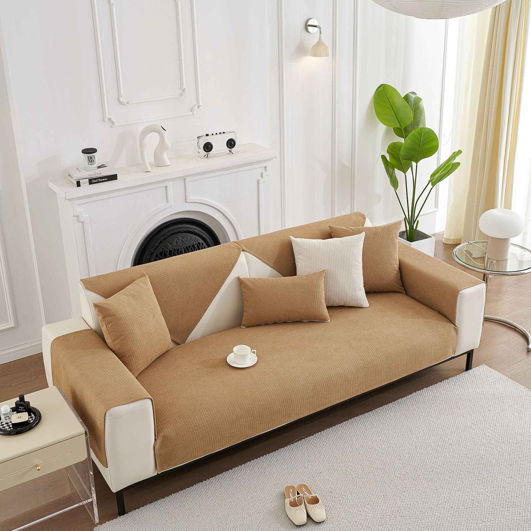 Water-Resistant Waffle Textured Sofa Cover, Non-Slip Couch Protector for Pets & Kids
