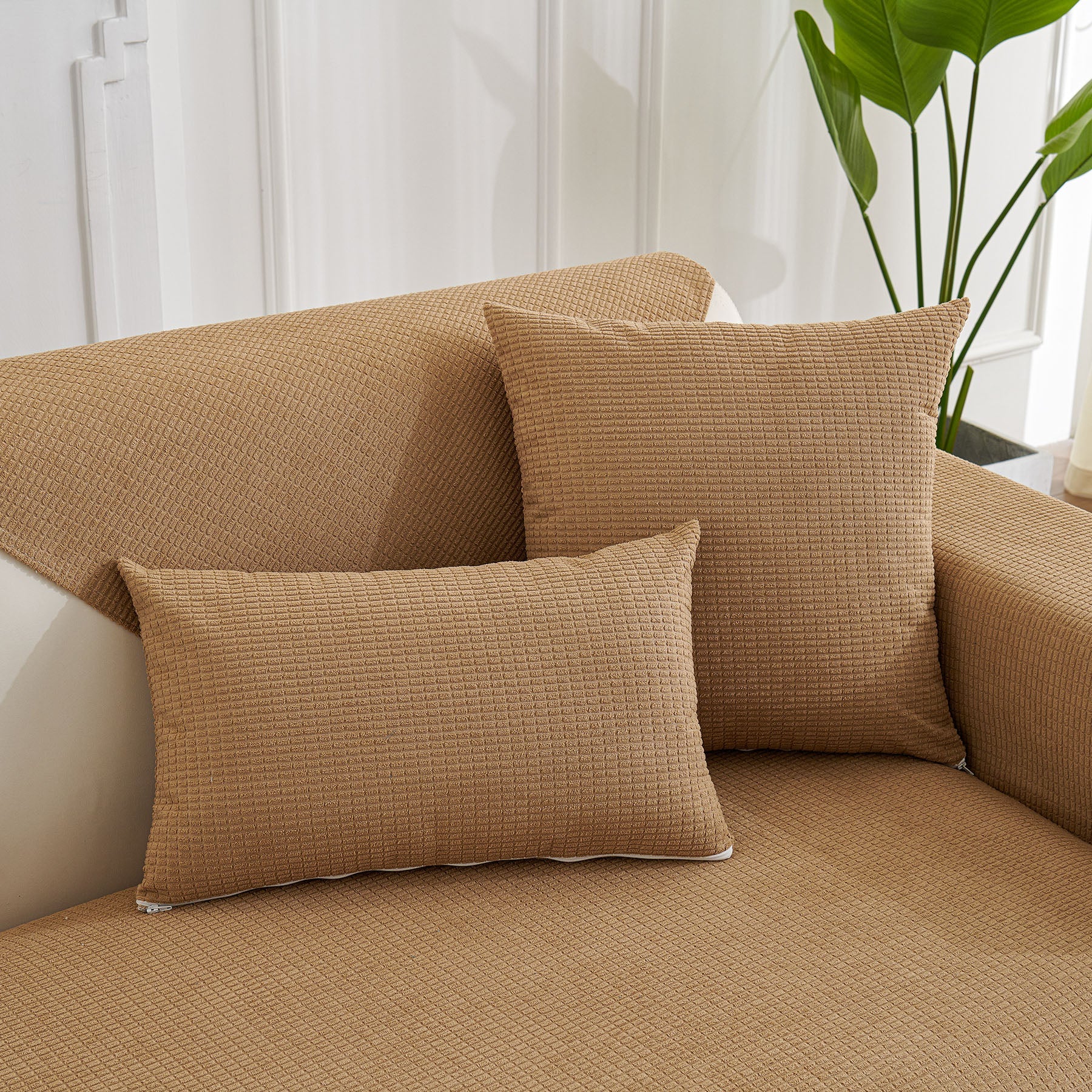 Water-Resistant Waffle Textured Sofa Cover, Non-Slip Couch Protector for Pets & Kids