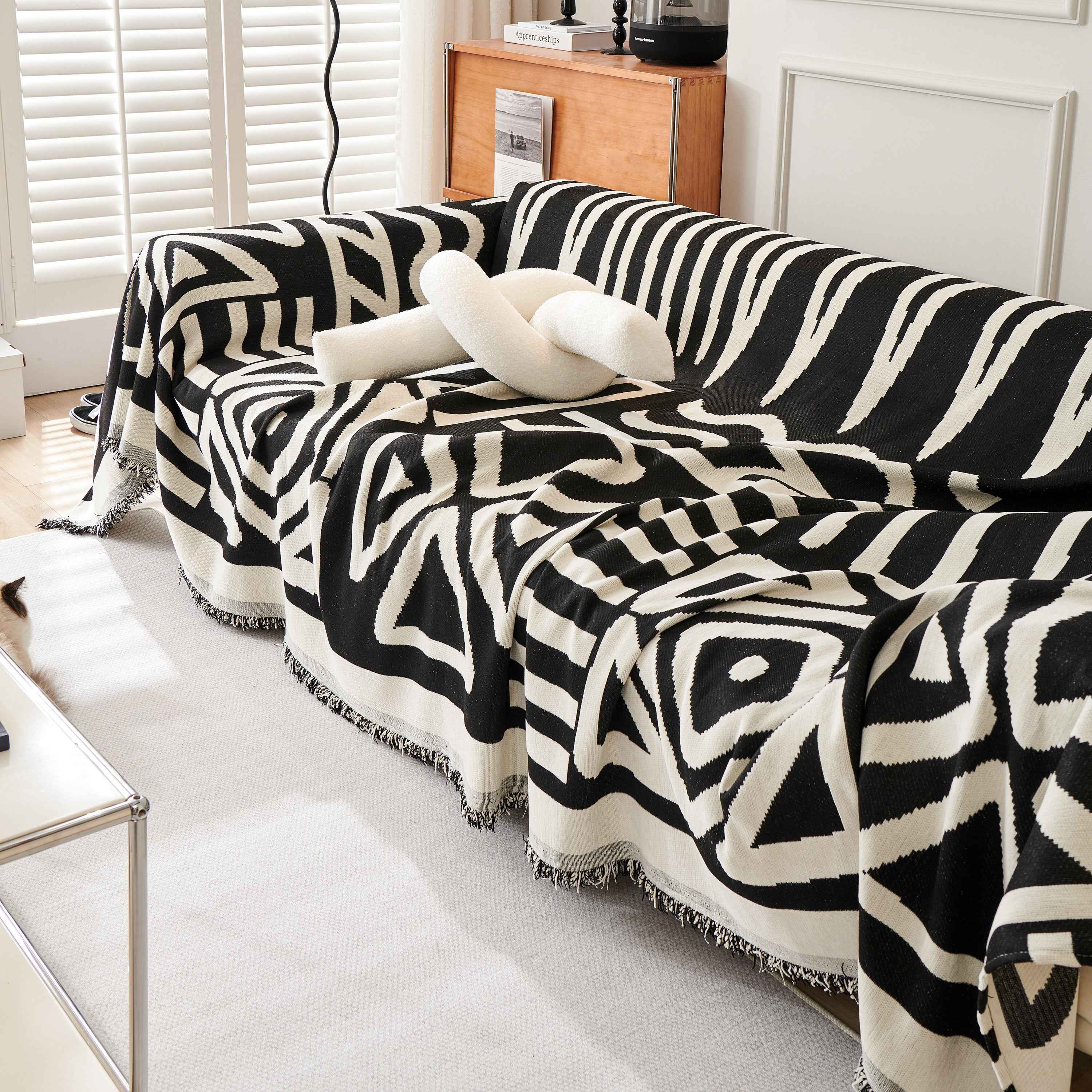 Chenille Geometric Sofa Throw Blanket, Boho Washable Furniture Throw Covers for Sofa
