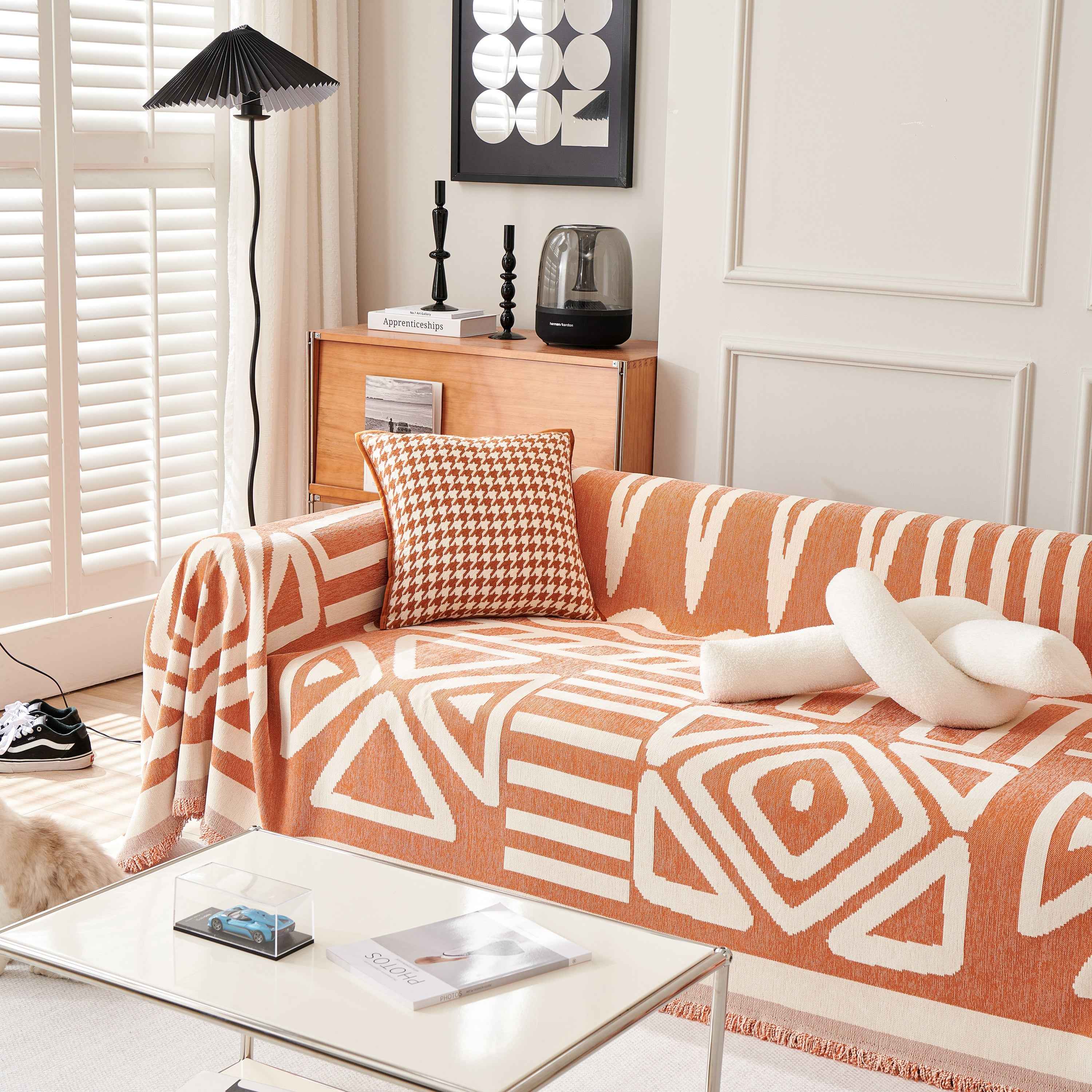 Chenille Geometric Sofa Throw Blanket, Boho Washable Furniture Throw Covers for Sofa