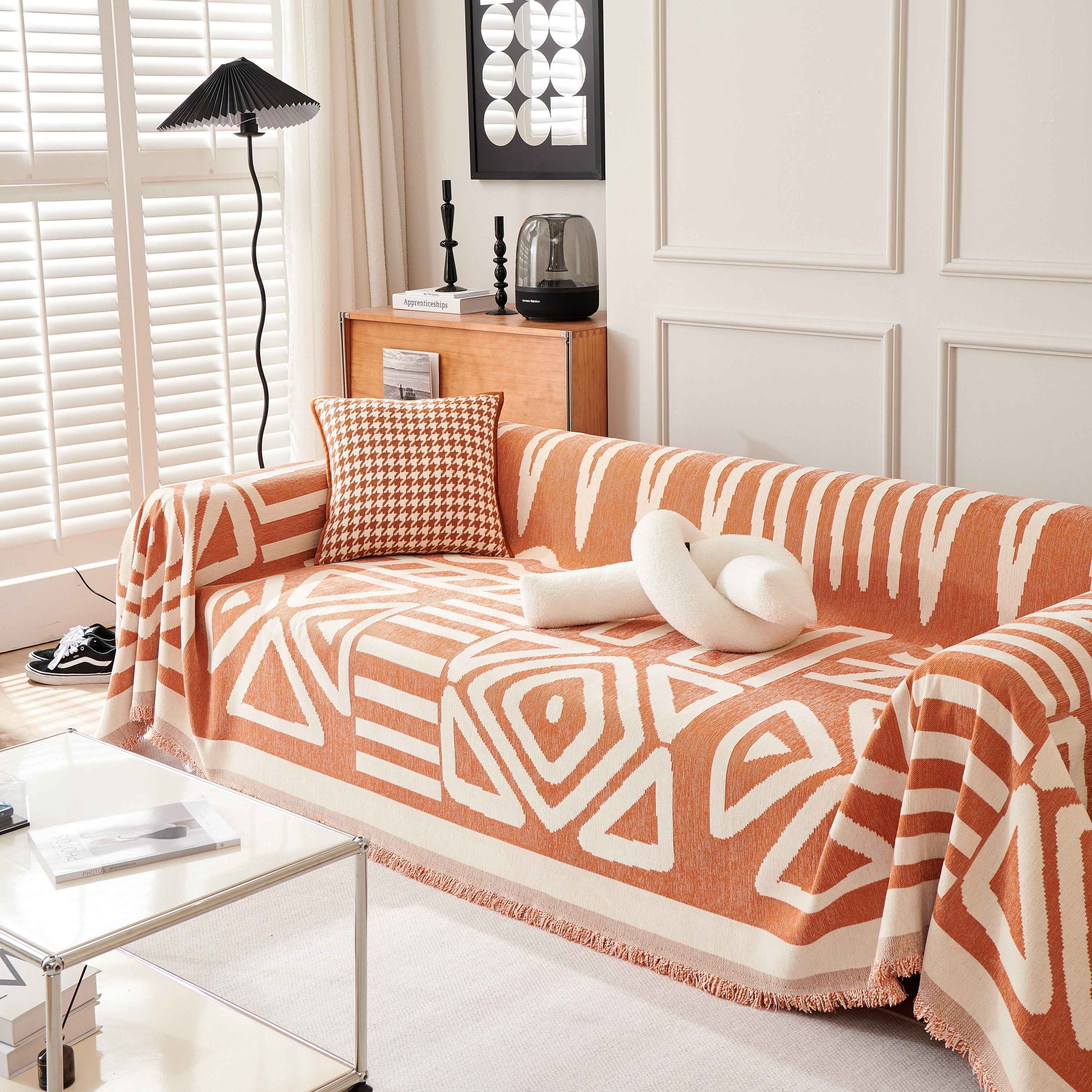 Chenille Geometric Sofa Throw Blanket, Boho Washable Furniture Throw Covers for Sofa