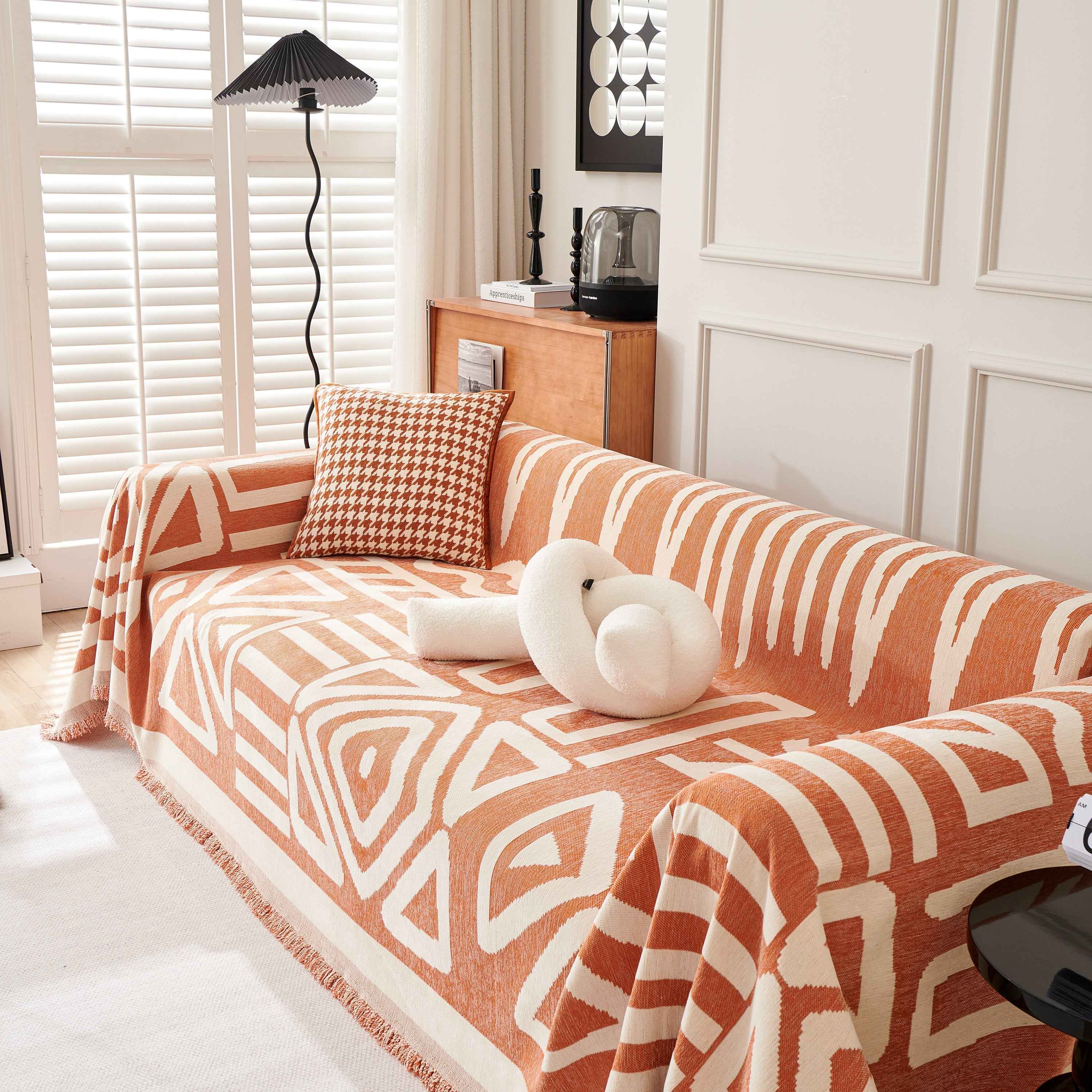 Chenille Geometric Sofa Throw Blanket, Boho Washable Furniture Throw Covers for Sofa