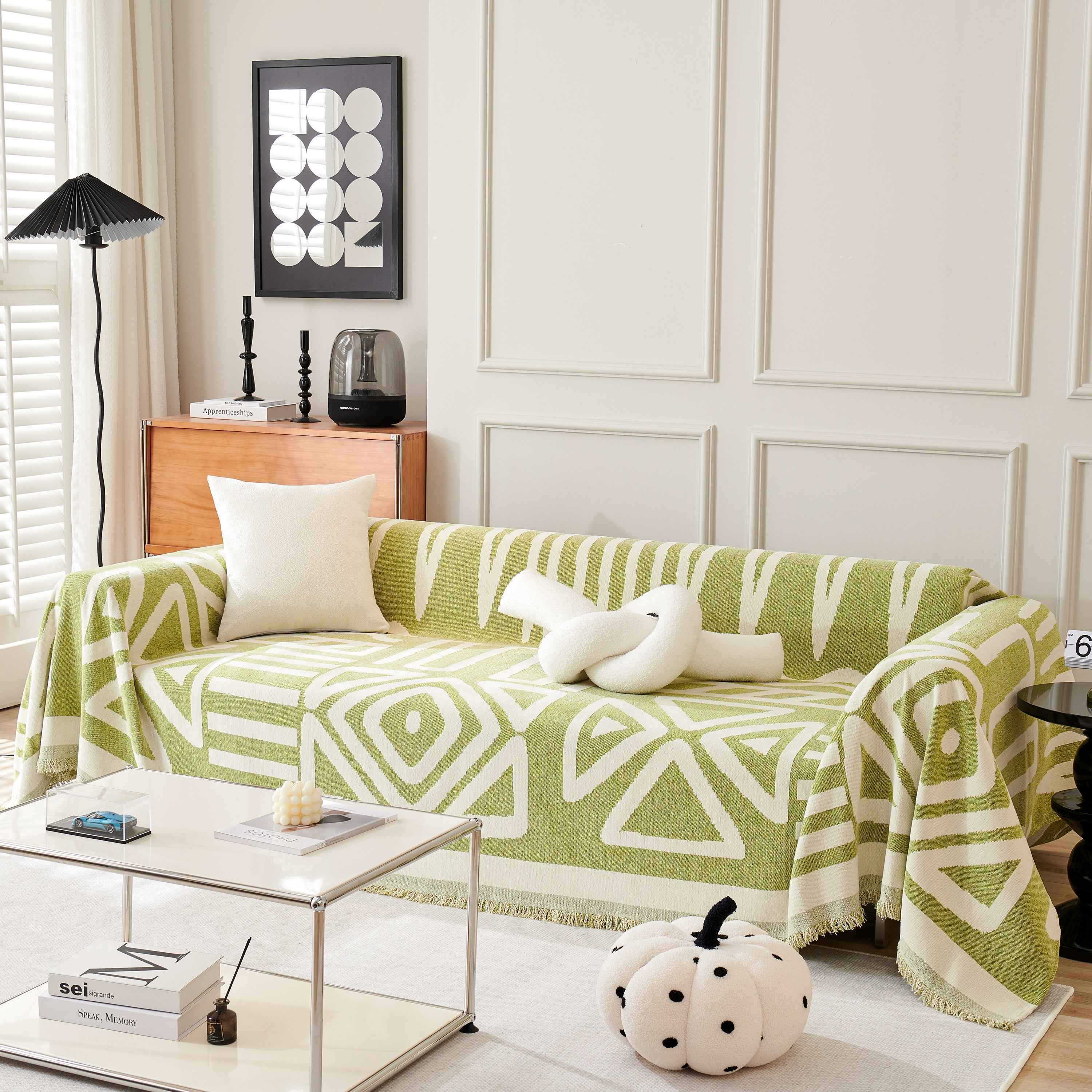 Chenille Geometric Sofa Throw Blanket, Boho Washable Furniture Throw Covers for Sofa