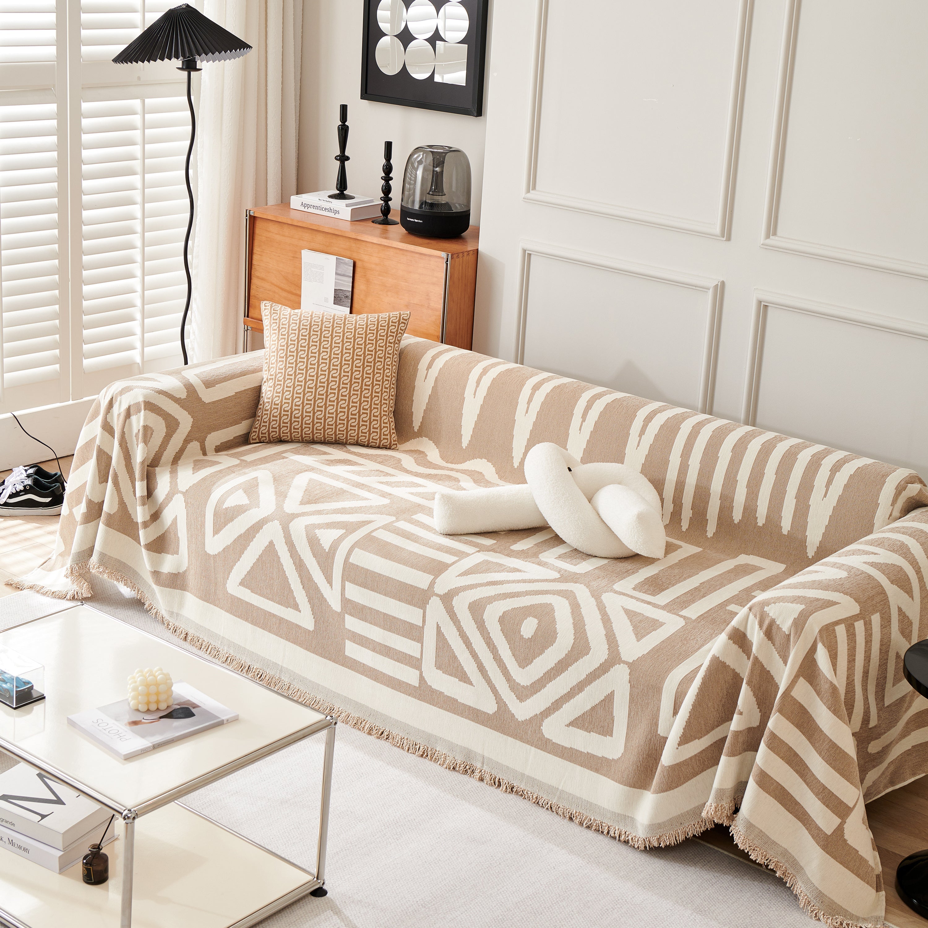 Chenille Geometric Sofa Throw Blanket, Boho Washable Furniture Throw Covers for Sofa