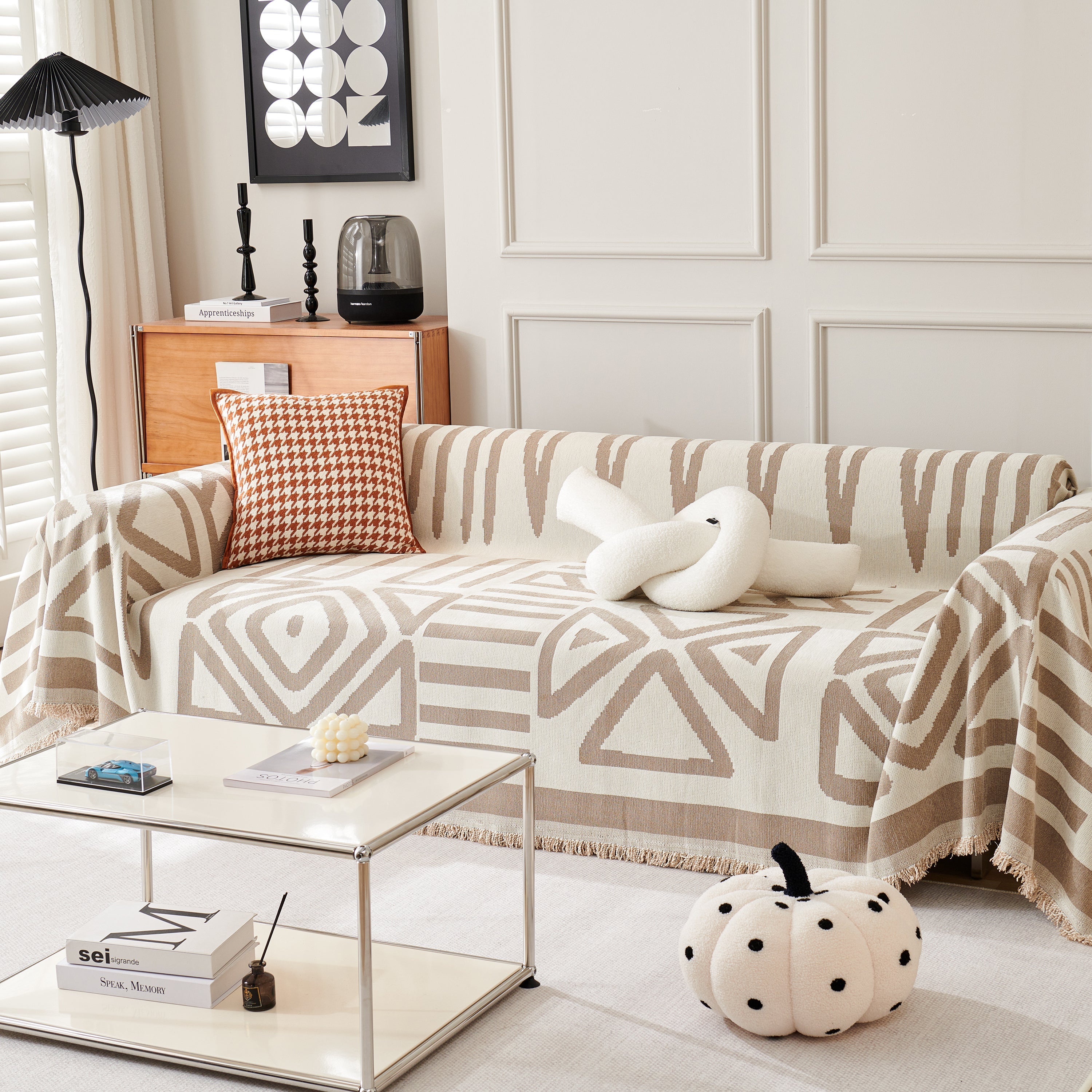 Chenille Geometric Sofa Throw Blanket, Boho Washable Furniture Throw Covers for Sofa