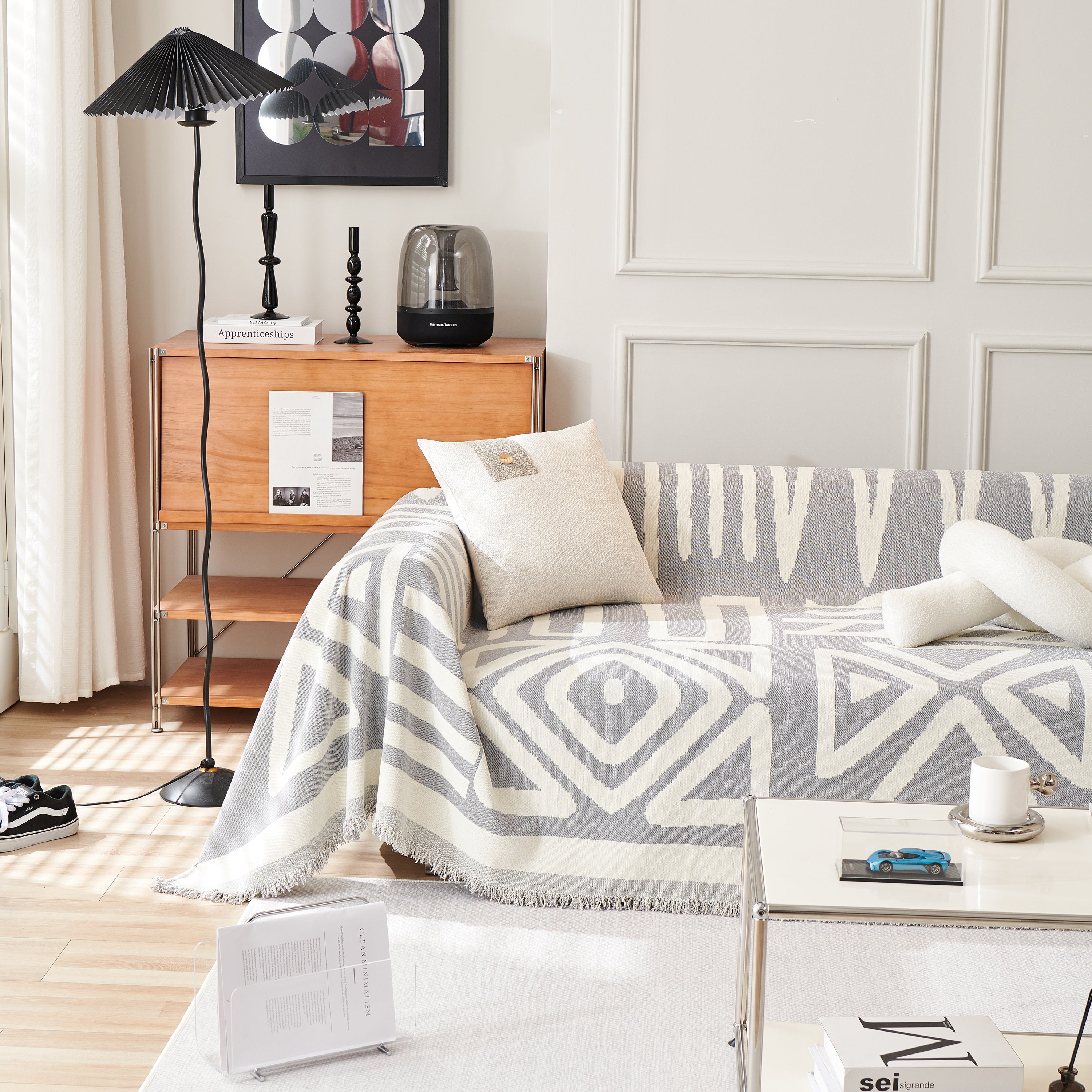 Chenille Geometric Sofa Throw Blanket, Boho Washable Furniture Throw Covers for Sofa
