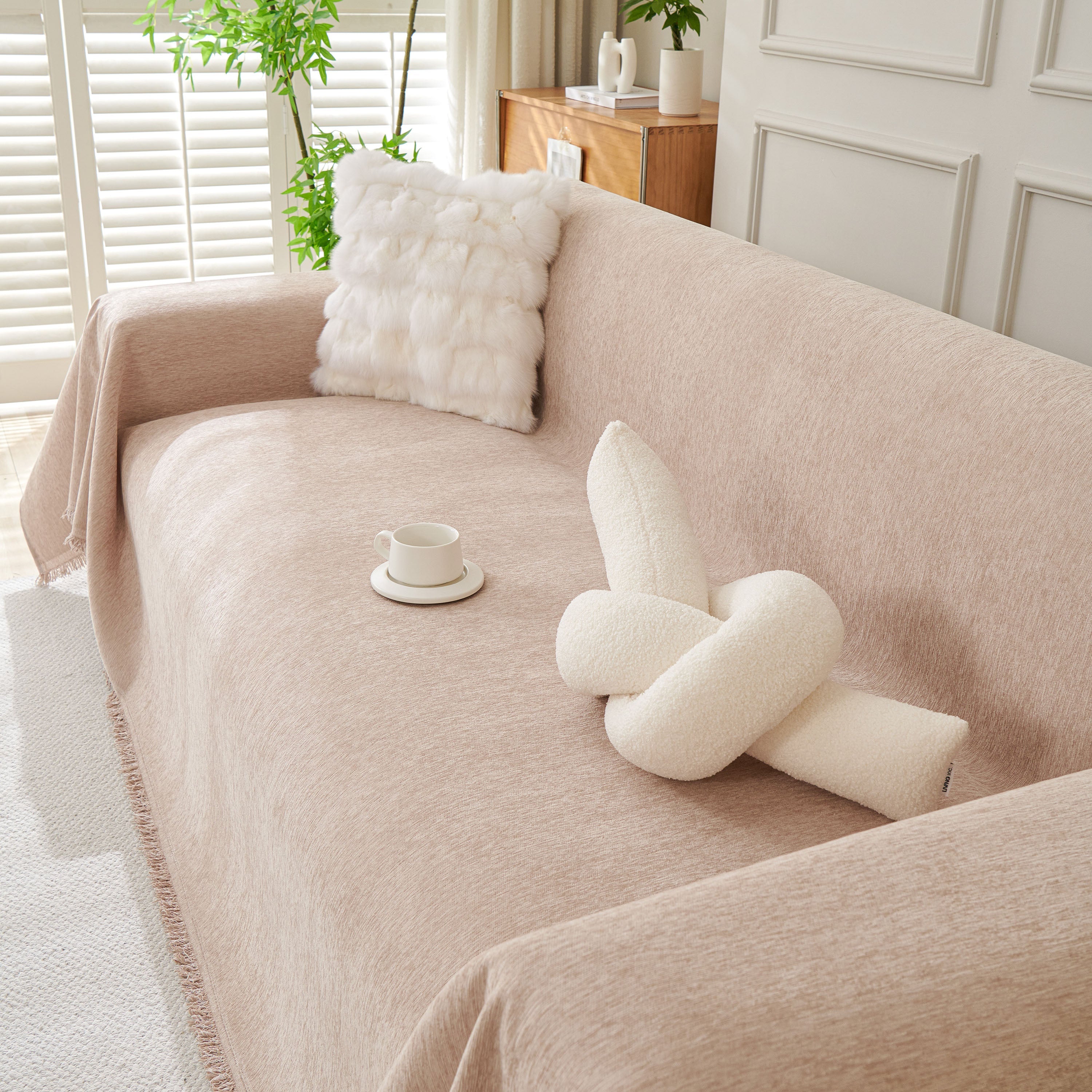 Solid Color Chenille Sofa Throw Blanket, Modern Decor Soft Couch Cover with Fringes