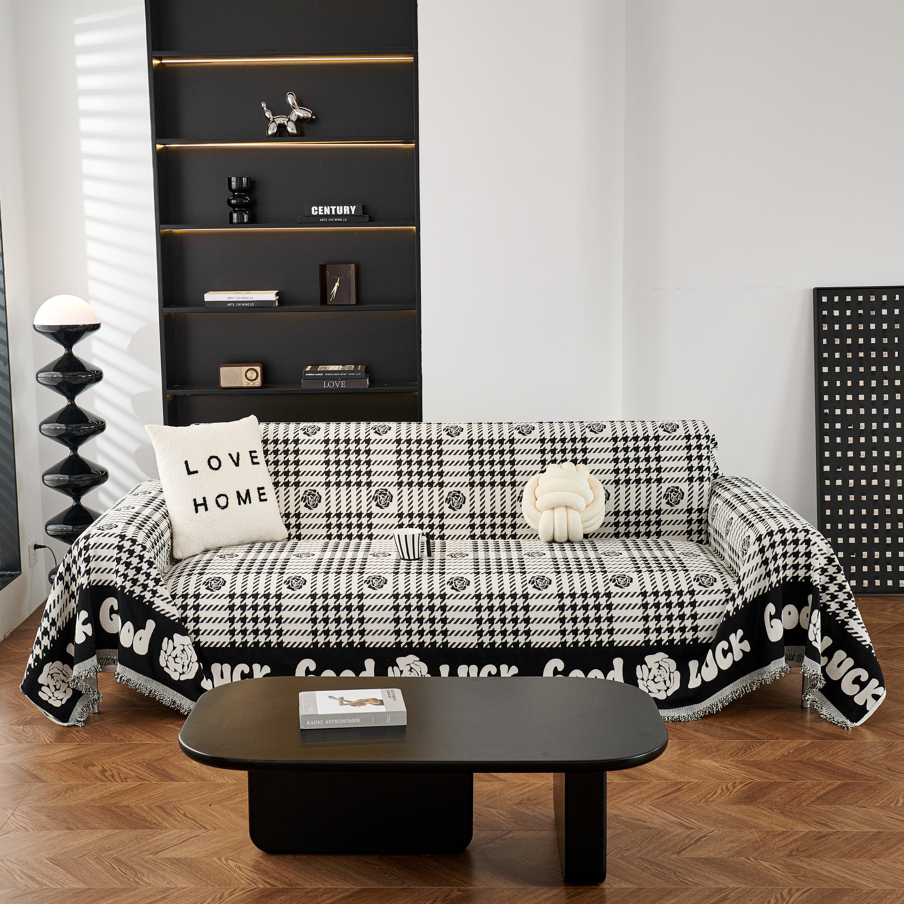 Chenille Houndstooth Sofa Throw Cover, Scratch Proof Cozy Throw Blankets for Couch