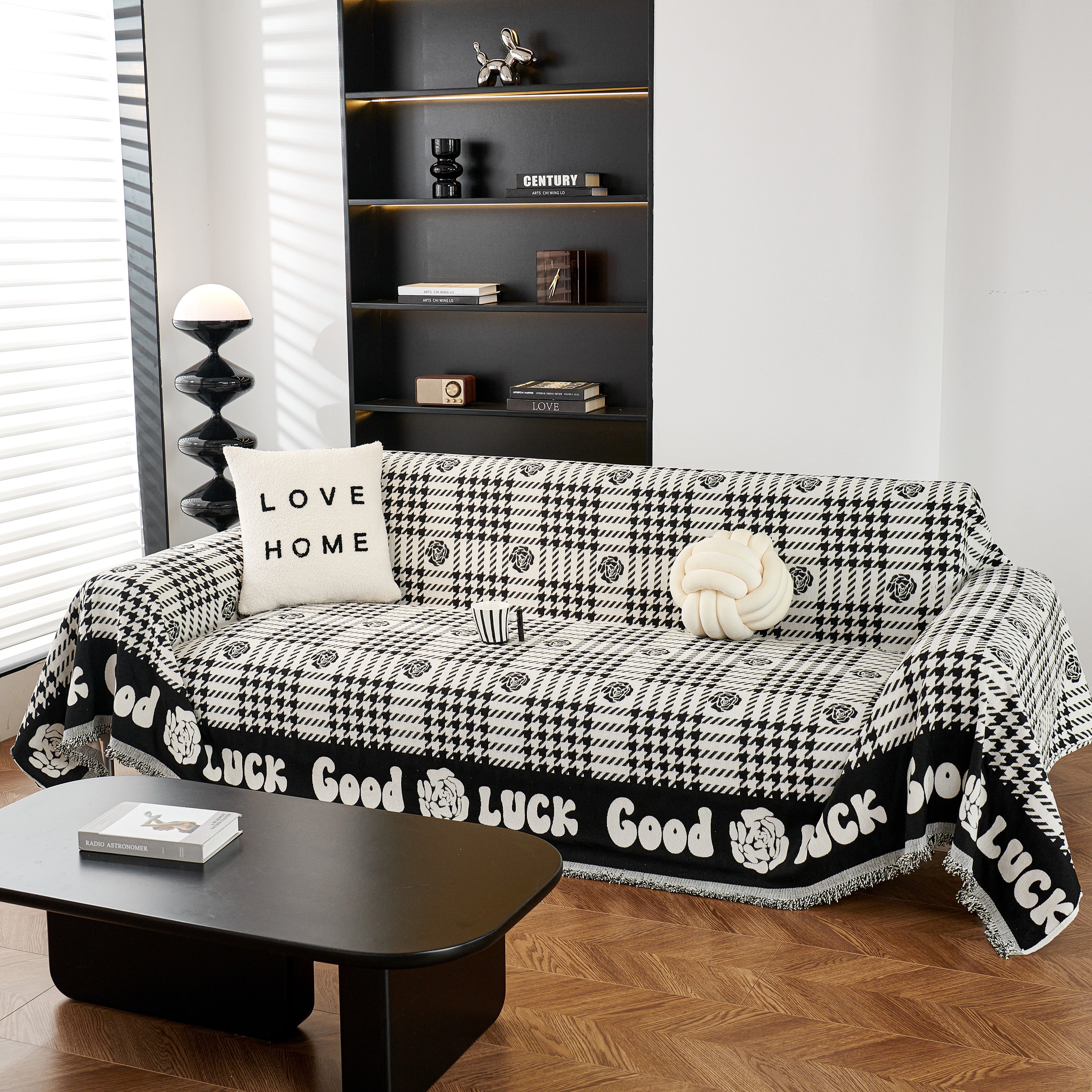 Chenille Houndstooth Sofa Throw Cover, Scratch Proof Cozy Throw Blankets for Couch