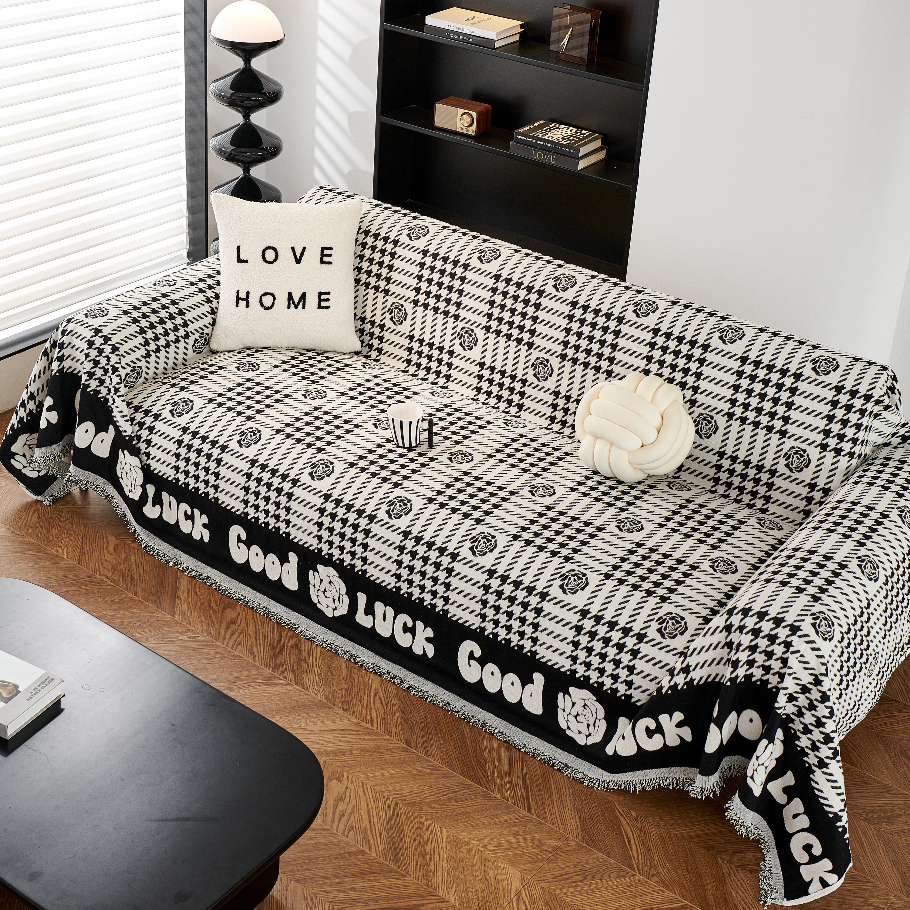 Chenille Houndstooth Sofa Throw Cover, Scratch Proof Cozy Throw Blankets for Couch