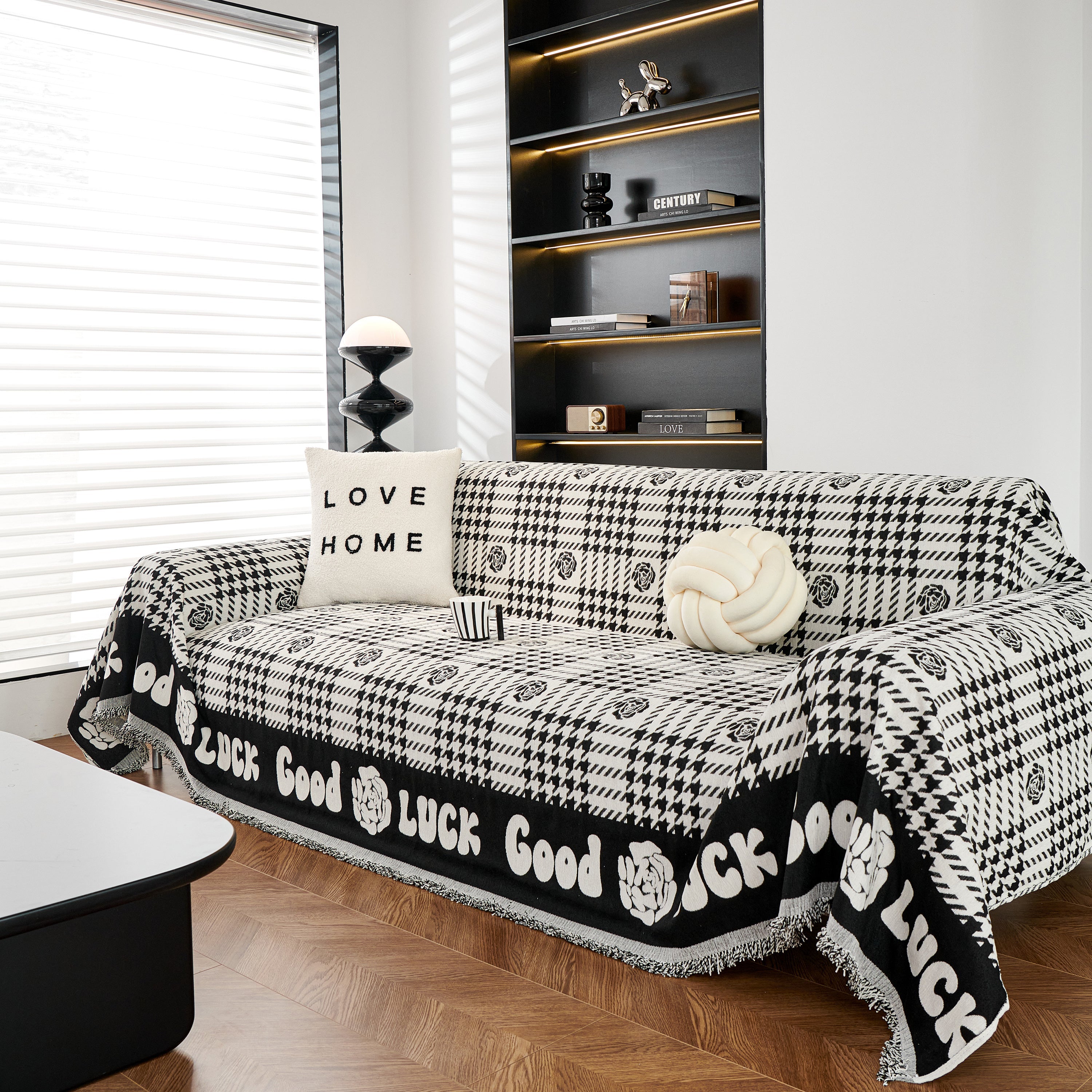Chenille Houndstooth Sofa Throw Cover, Scratch Proof Cozy Throw Blankets for Couch