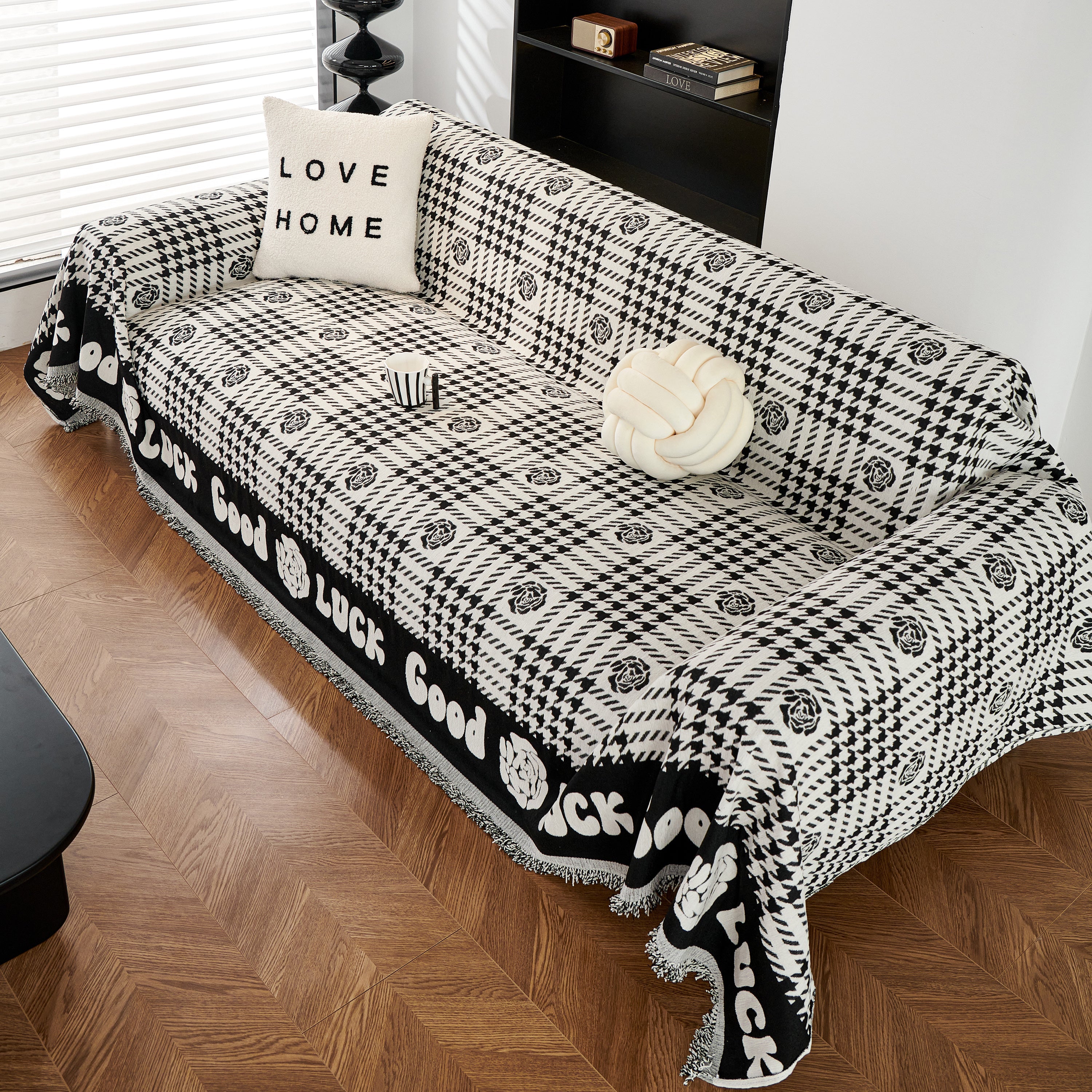 Chenille Houndstooth Sofa Throw Cover, Scratch Proof Cozy Throw Blankets for Couch