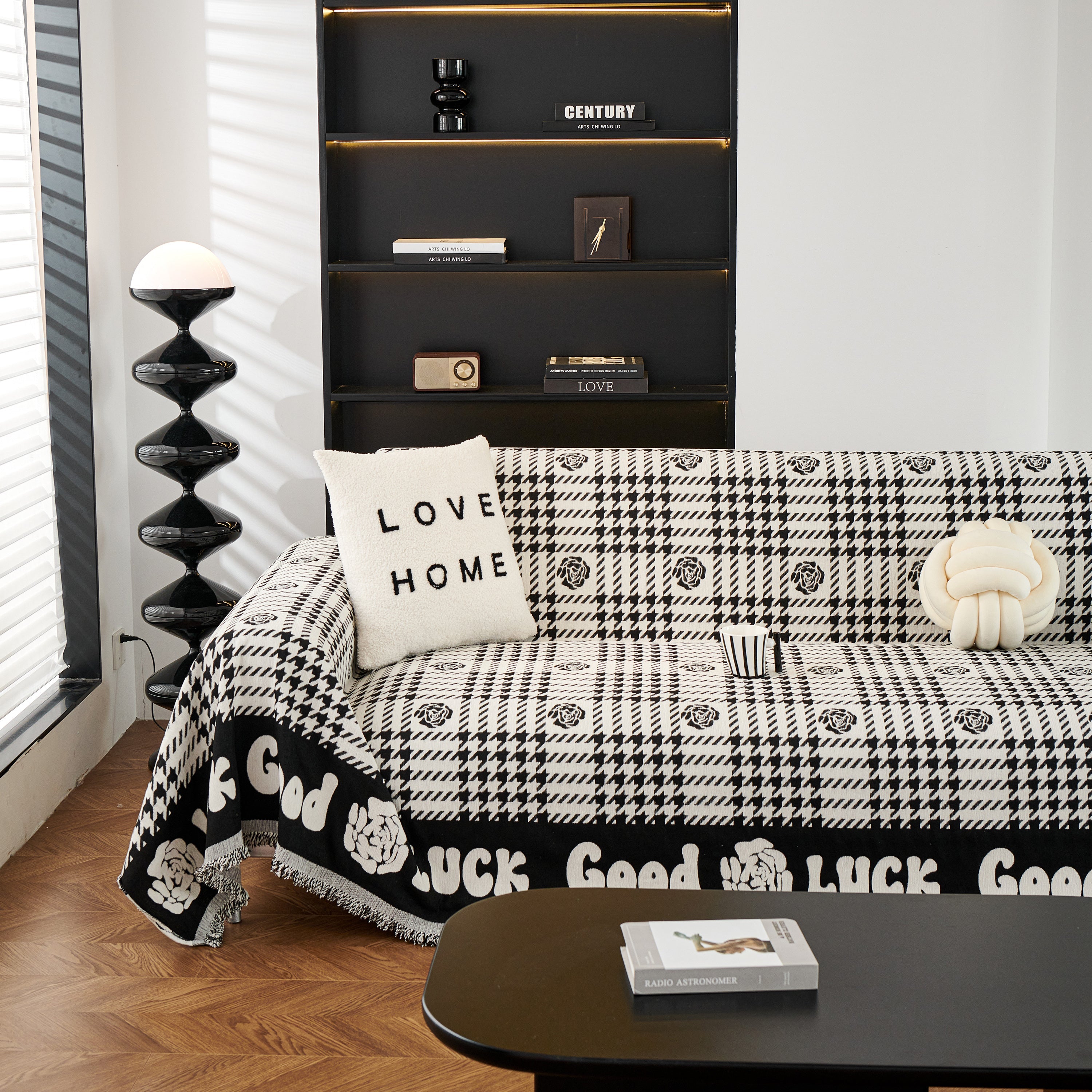 Chenille Houndstooth Sofa Throw Cover, Scratch Proof Cozy Throw Blankets for Couch