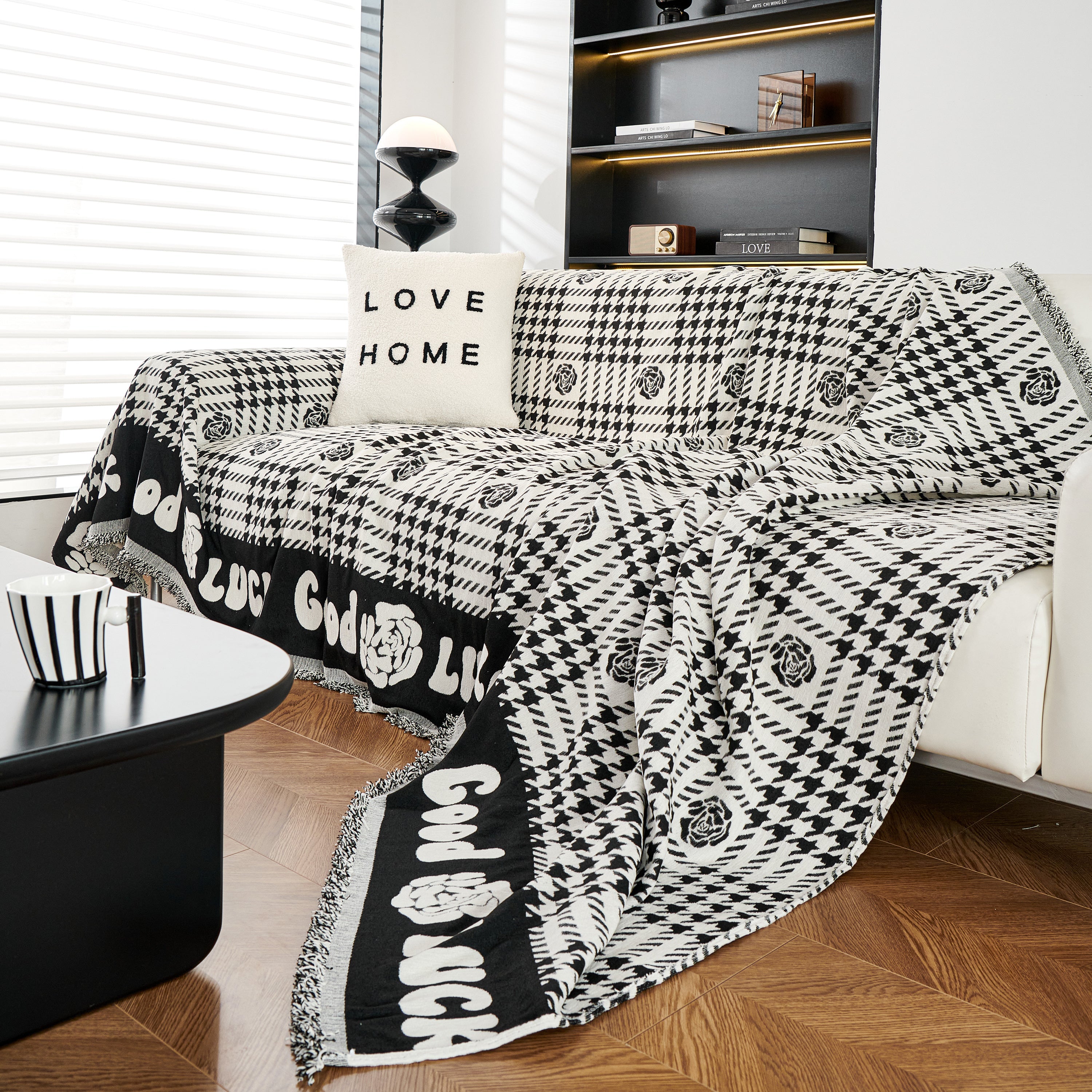 Chenille Houndstooth Sofa Throw Cover, Scratch Proof Cozy Throw Blankets for Couch