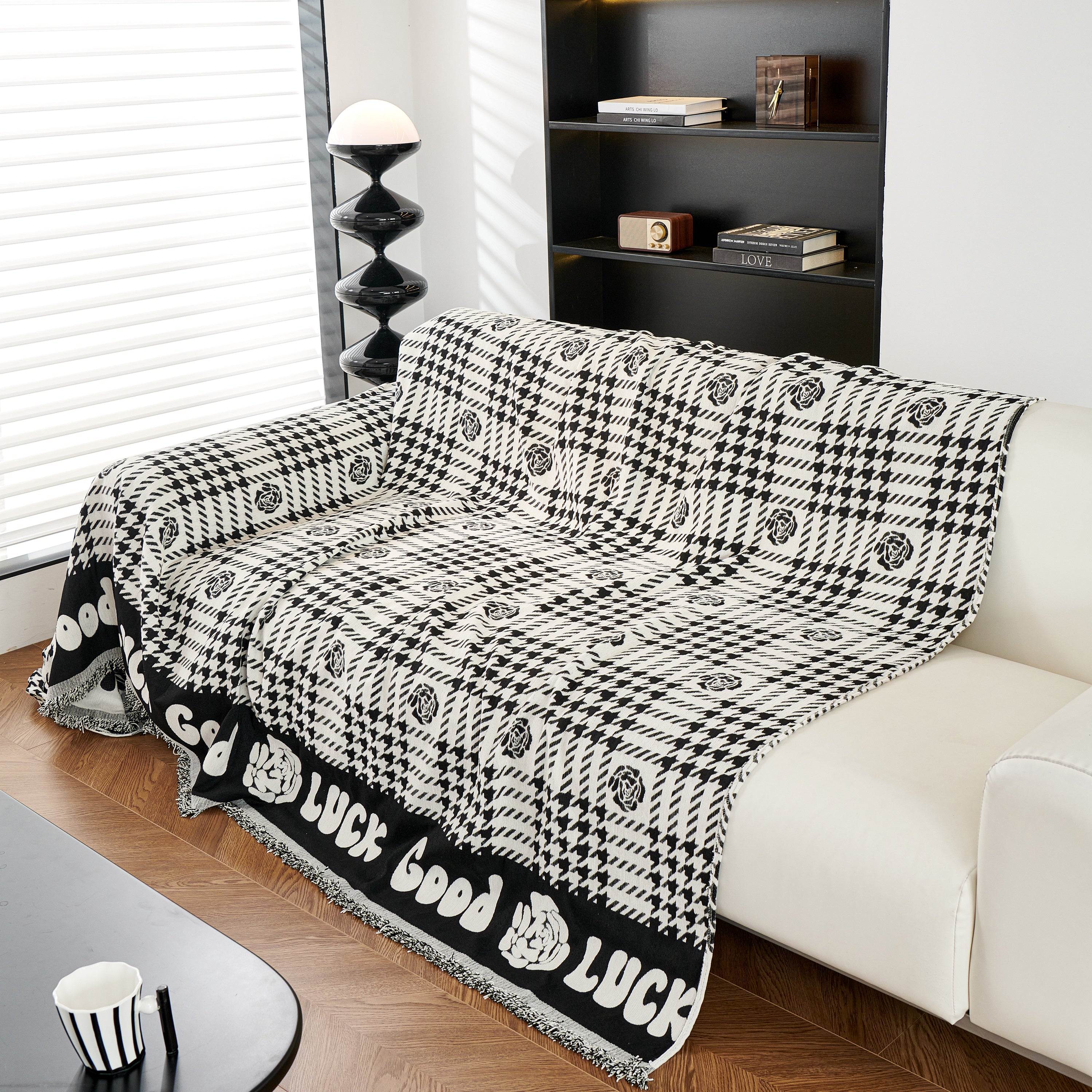Chenille Houndstooth Sofa Throw Cover, Scratch Proof Cozy Throw Blankets for Couch