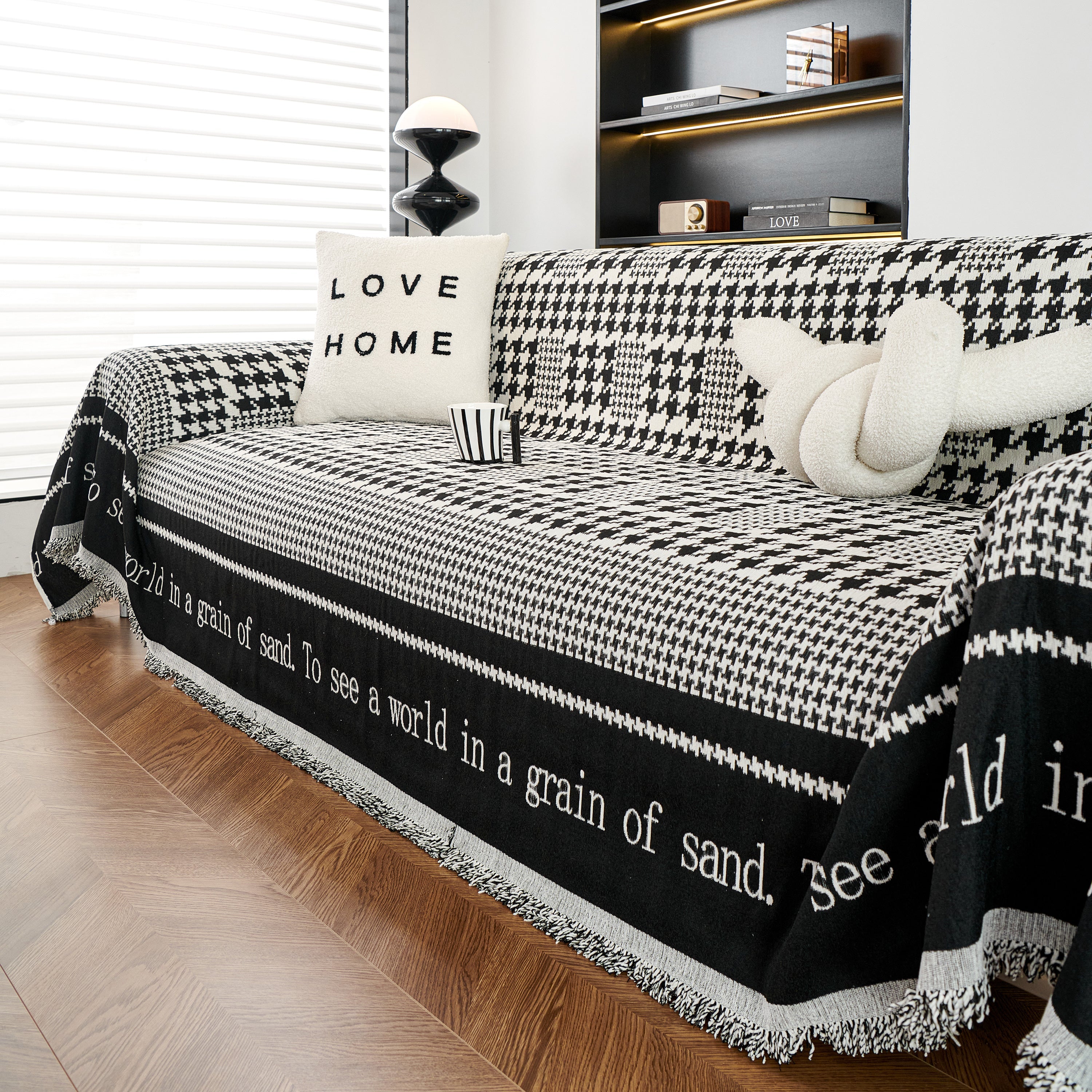 Chenille Houndstooth Couch Cover, Chaise Lounge Blanket Cover, Sectional Couch Scratch Protector